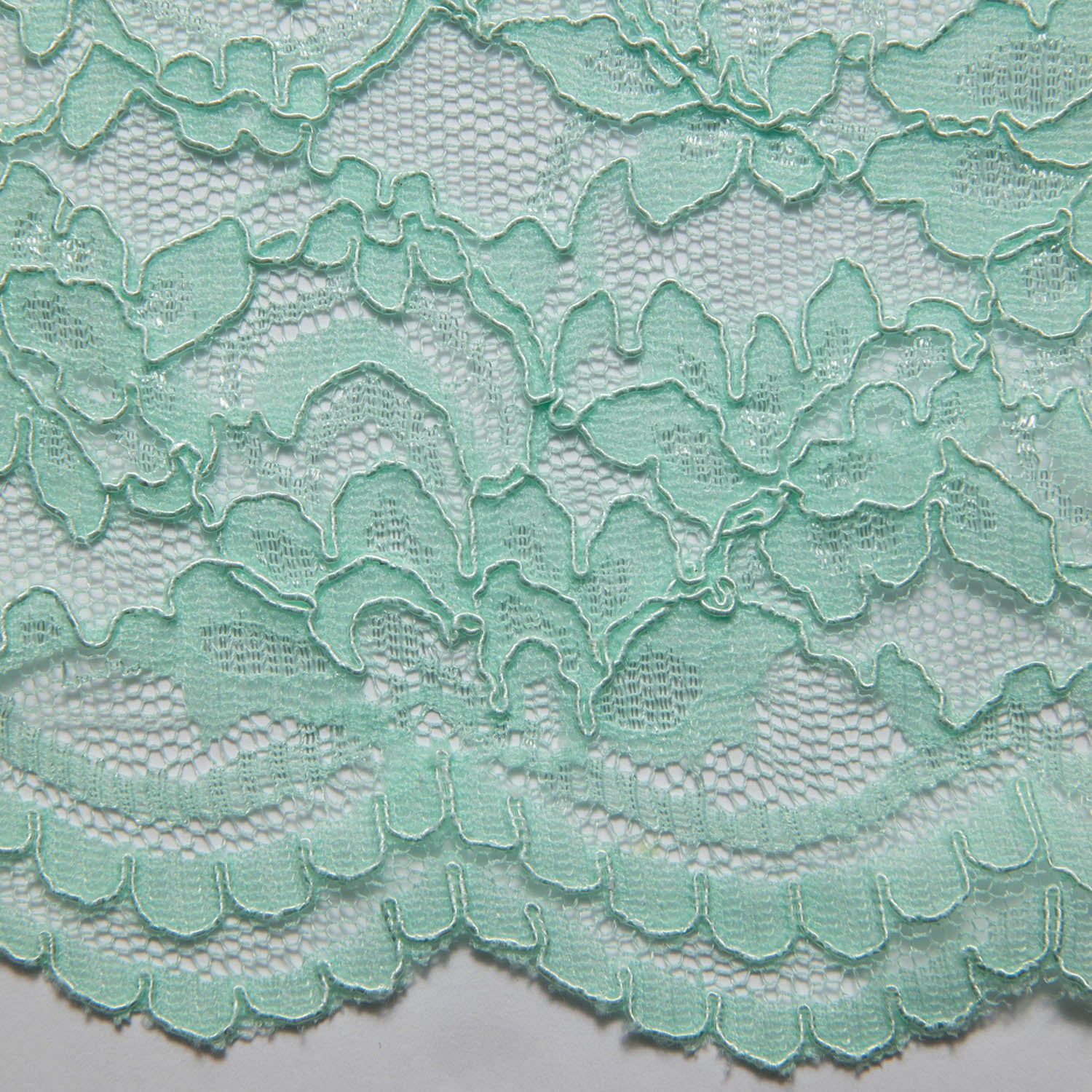 MINT CORDED RASCHEL LACE FABRIC WITH ELEGANT FLORAL PATTERN 55% NYLON 45% COTTON  52/54" WIDE | Exquisite Fabric