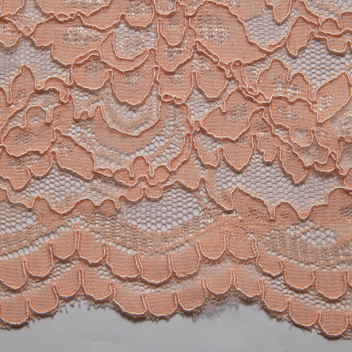PEACH CORDED RASCHEL LACE FABRIC WITH ELEGANT FLORAL PATTERN 55% NYLON 45% COTTON  52/54" WIDE | Exquisite Fabric