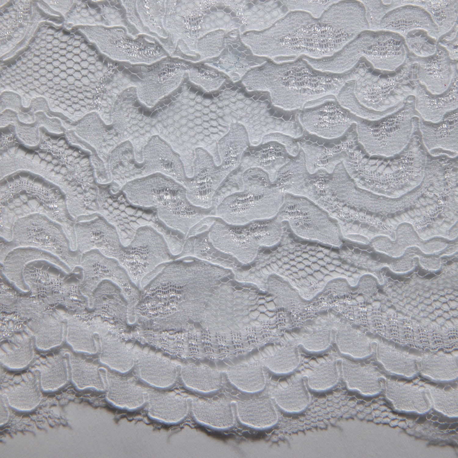 WHITE CORDED RASCHEL LACE FABRIC WITH ELEGANT FLORAL PATTERN 55% NYLON 45% COTTON  52/54" WIDE | Exquisite Fabric