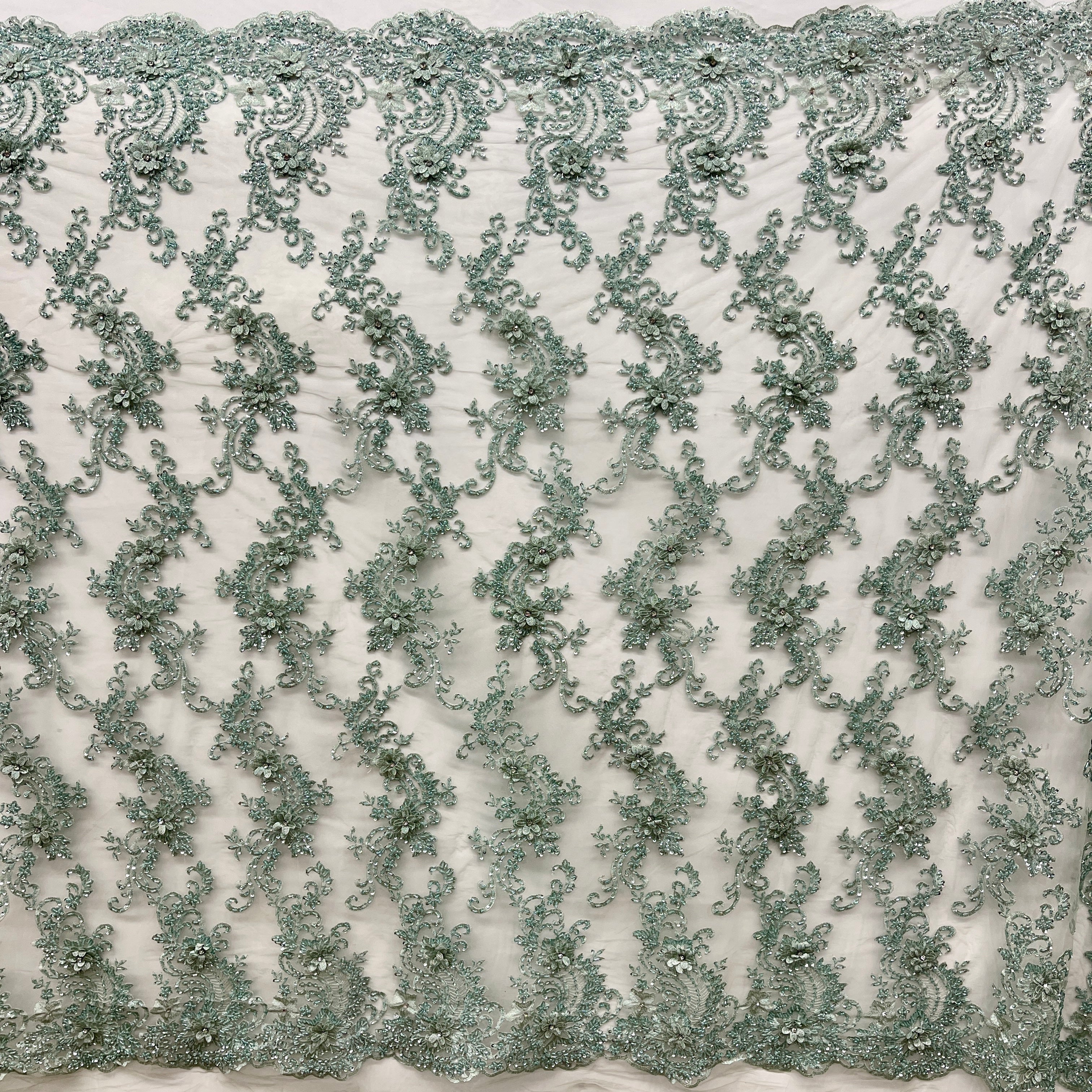 Beaded 3D Floral Lace Fabric Embroidered on 100% Polyester Net Mesh | Lace USA - GD-2302