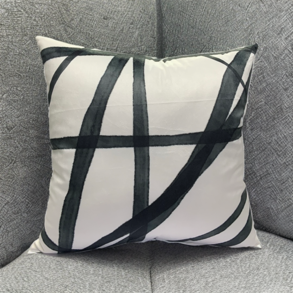 White Throw Pillow with Subtle Charcoal Abstract Pattern - VIVA011.
