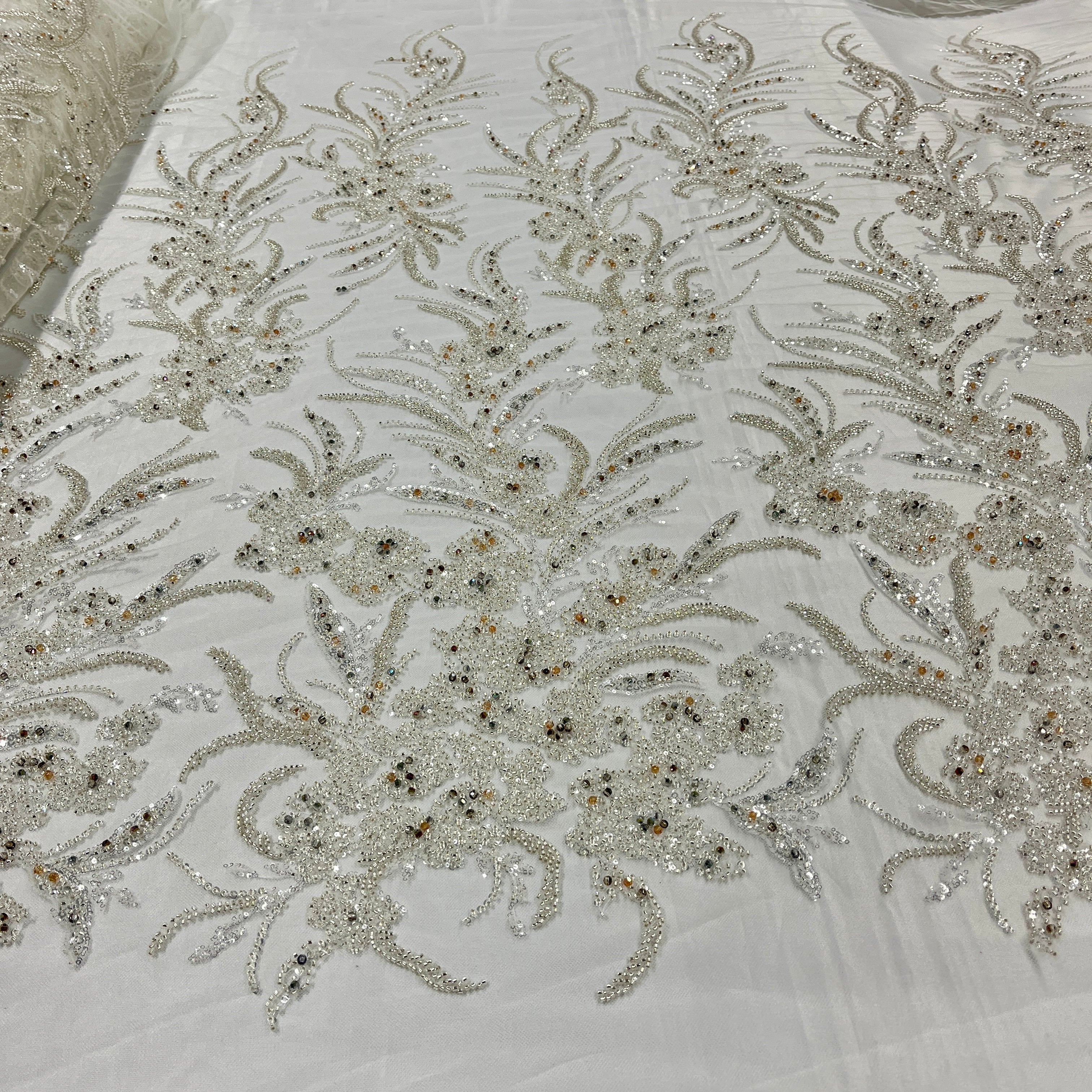Beaded Lace Fabric Embroidered on 100% Polyester Net Mesh | Lace USA - GD-266