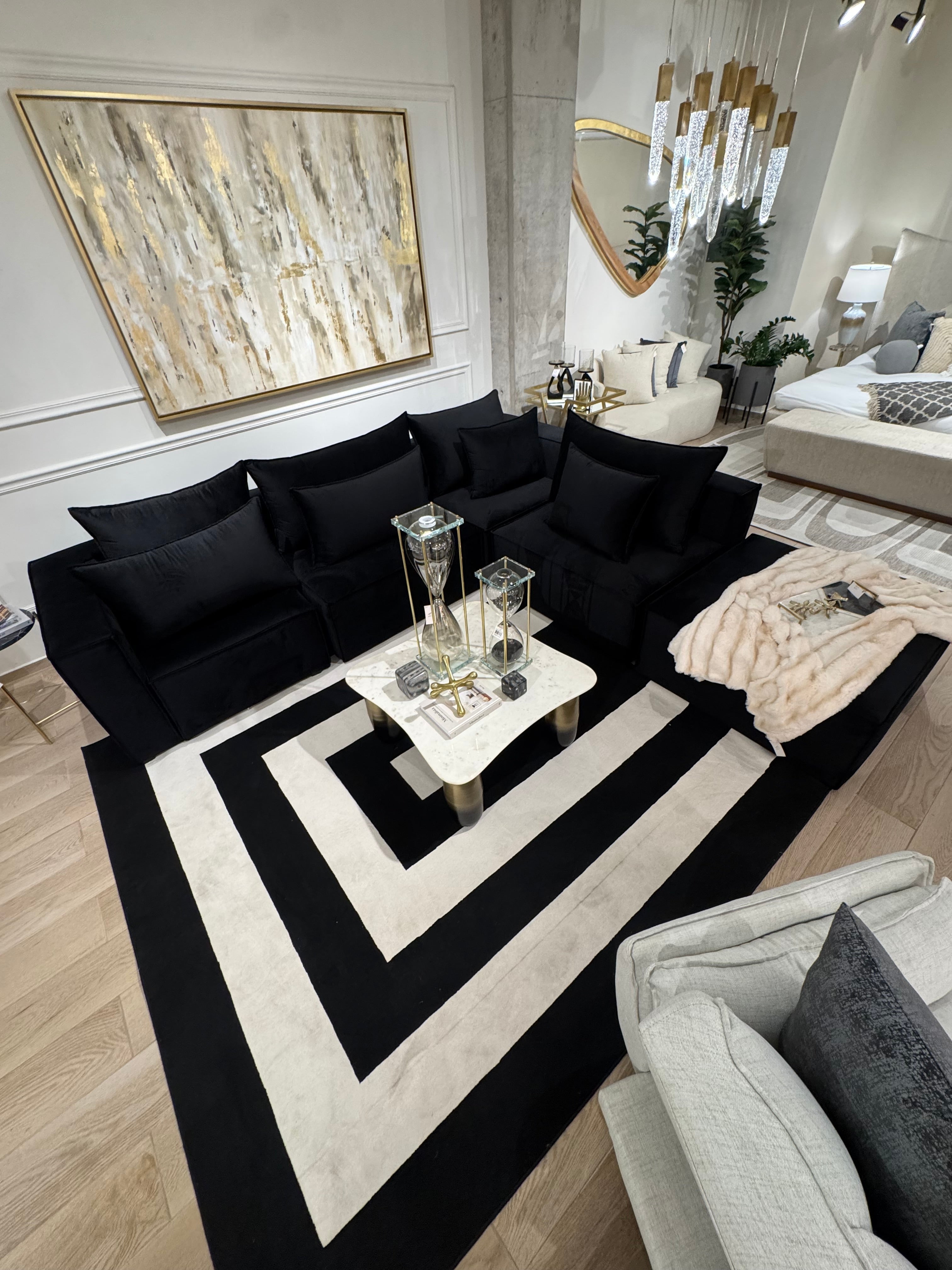 Black & White Geometric Square Area Rug – Soft Texture, Modern Design - Z341A (POL811)