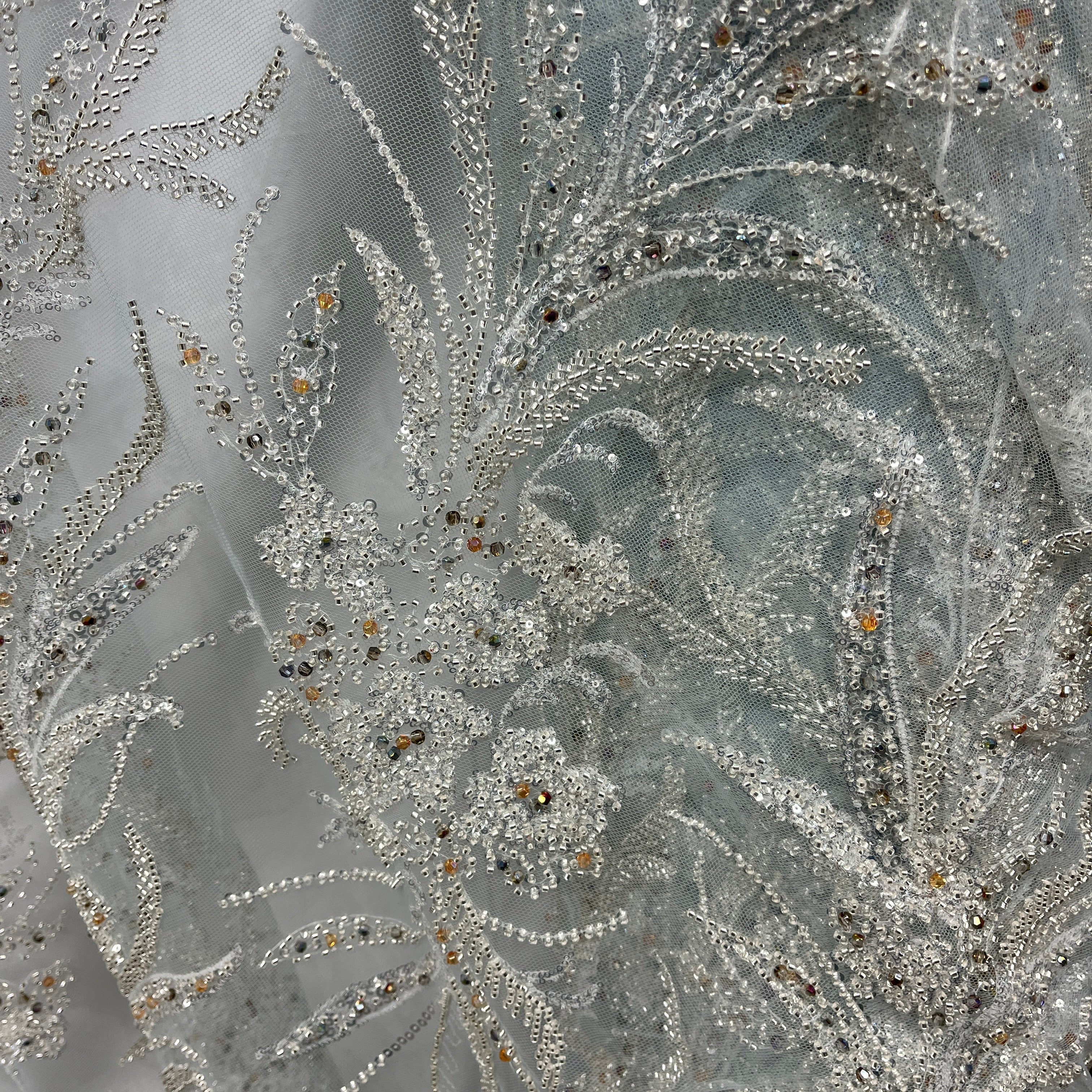 Beaded Lace Fabric Embroidered on 100% Polyester Net Mesh | Lace USA - GD-266
