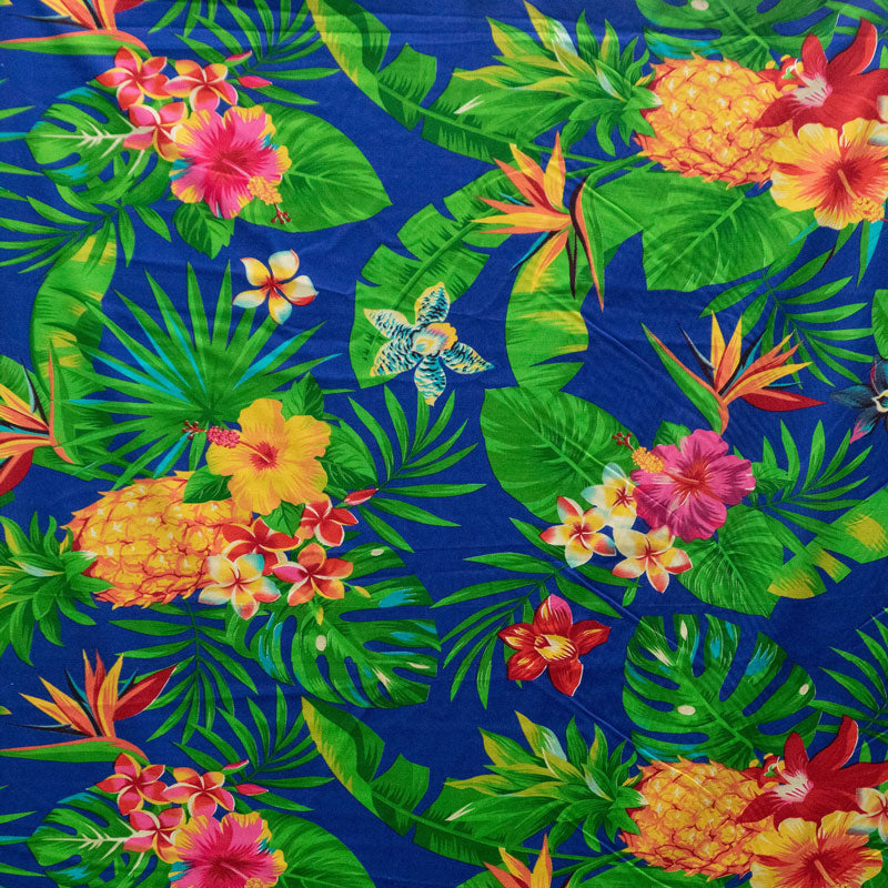 Pineapple/Tropical Flowers & Leaves Fabric | Cotton