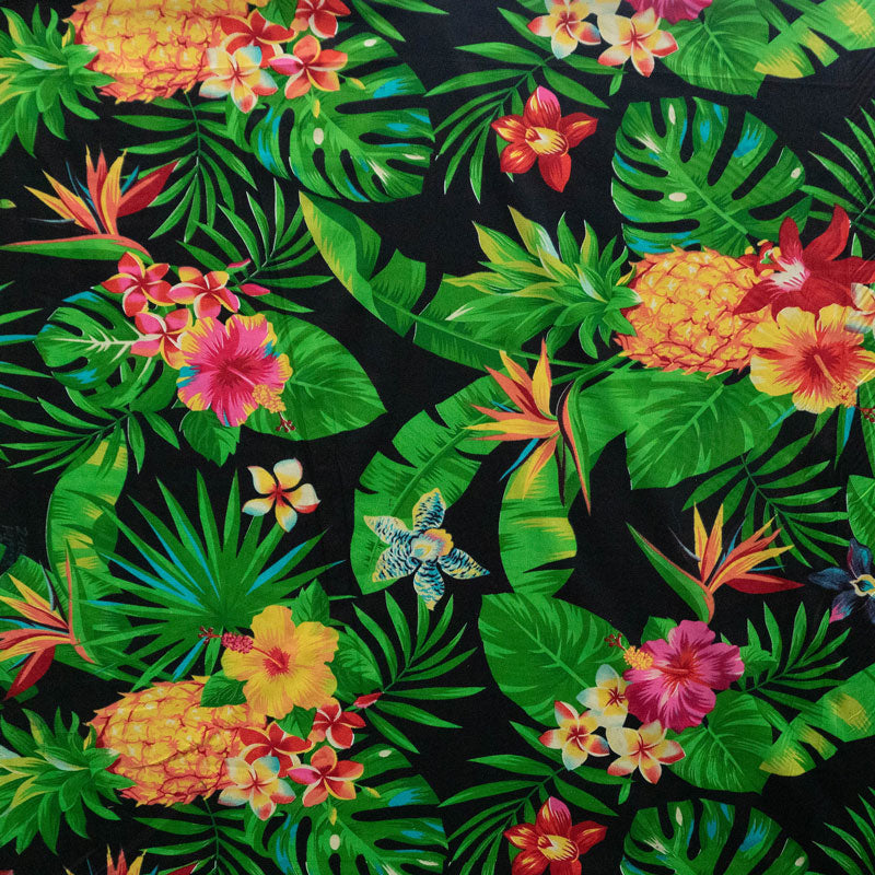 Pineapple/Tropical Flowers & Leaves Fabric | Cotton