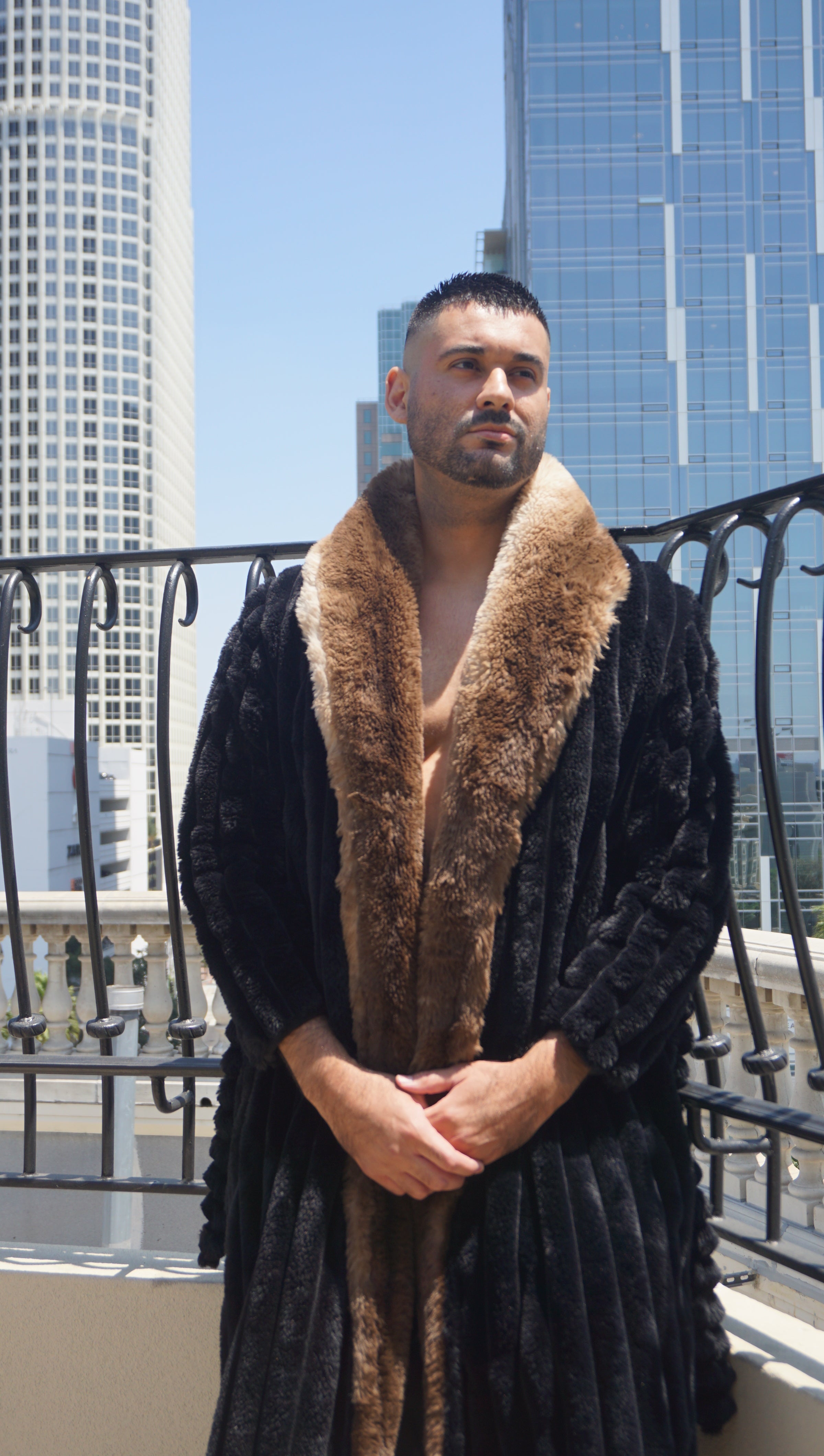 Faux Fur Long Sleeve Robe / Coat Black