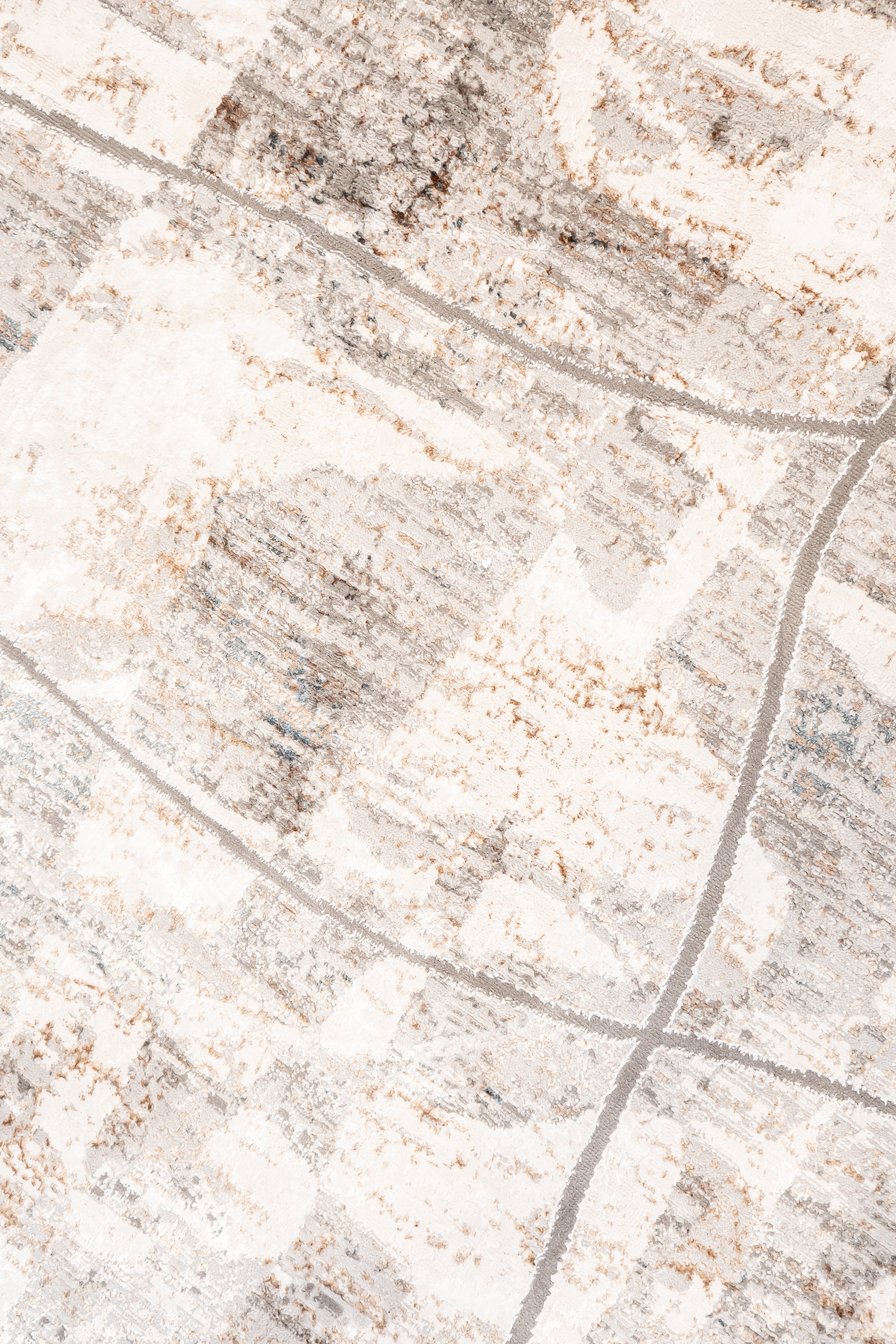 Modern Charcoal Rug with Cream and Bronze Accents in Abstract High-Low Texture - KAI 206