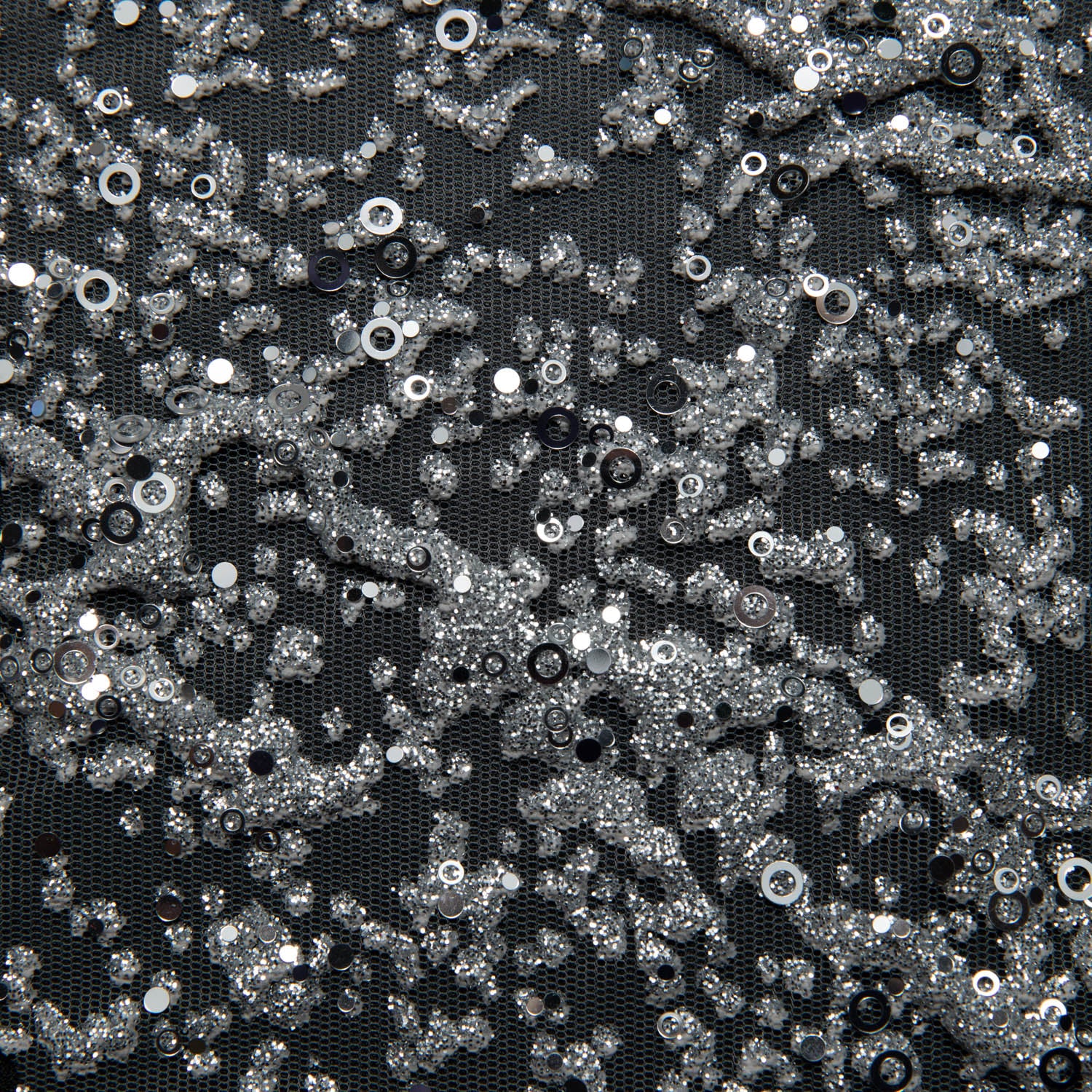 DARK SILVER P/SOFT LACE FABRIC GLITTER 56/58" WIDE | Exquisite Fabric