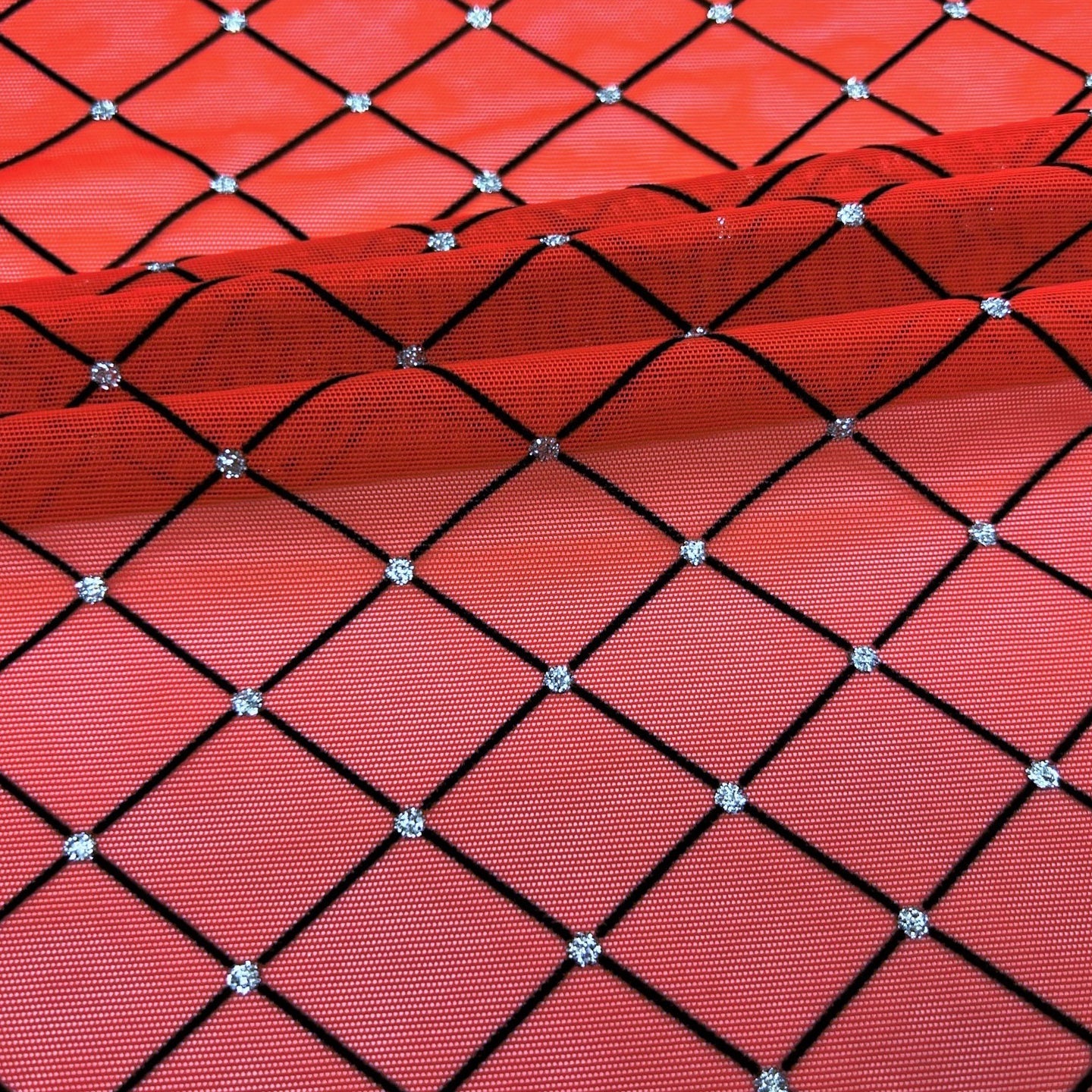 Diamonds Flocked Stretch Mesh Fabric | Blue Moon Fabrics