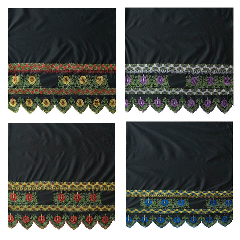 Double Anthurium Embroidered Border Polyester Fabric | Islands Fabric