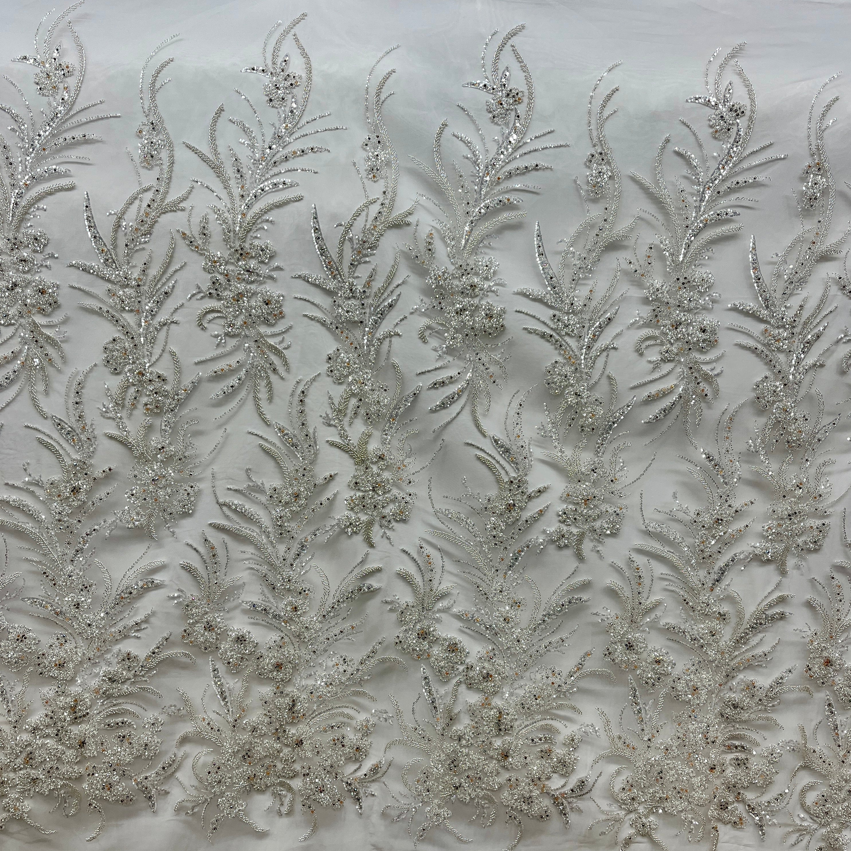 Beaded Lace Fabric Embroidered on 100% Polyester Net Mesh | Lace USA - GD-266