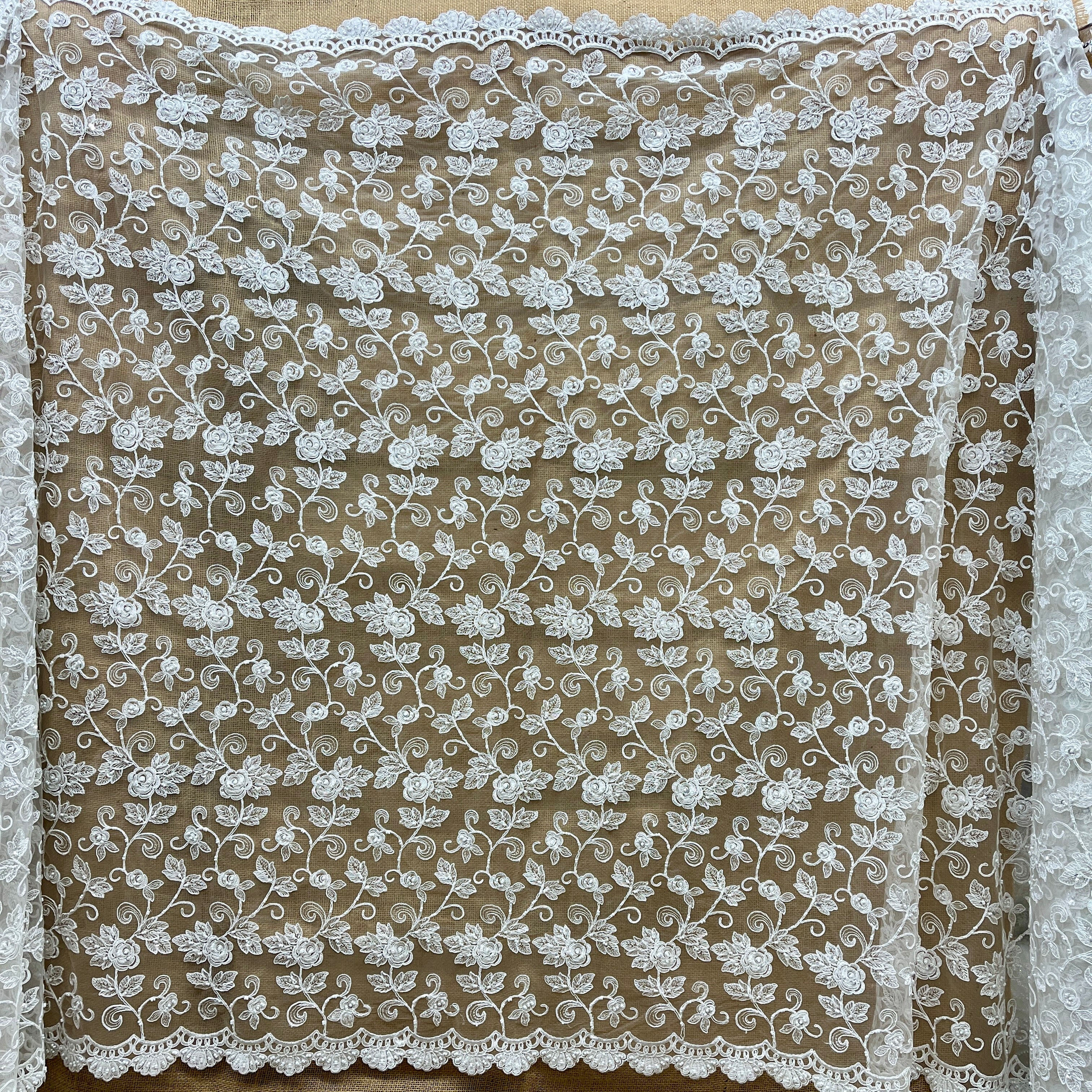 Beaded & Corded Floral  Bridal Lace Fabric  | Lace USA - 95042W-BP