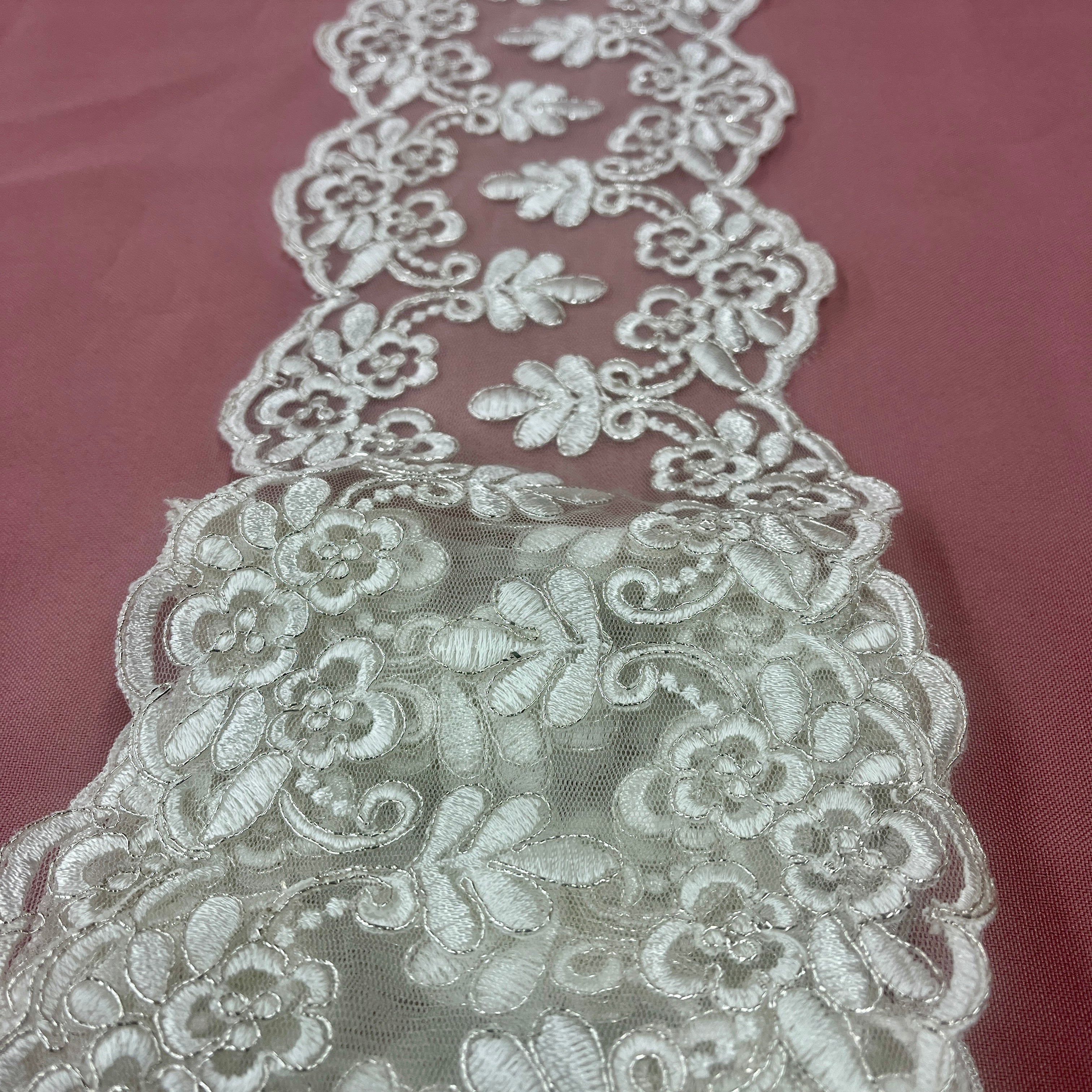Double-Sided Floral Corded Lace Trim with Scalloped Edge – 6" Wide | Lace USA - 95967W/2