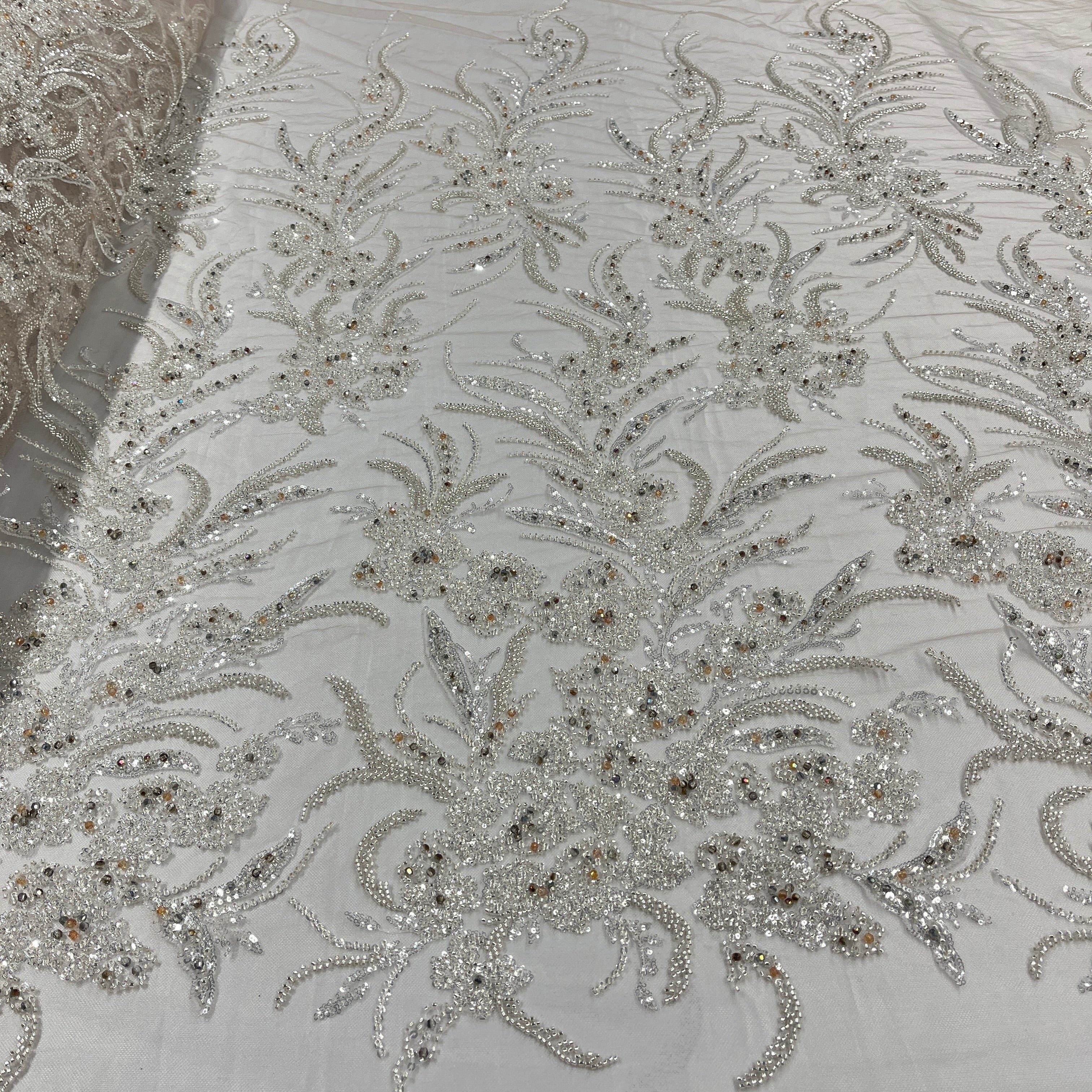 Beaded Lace Fabric Embroidered on 100% Polyester Net Mesh | Lace USA - GD-266