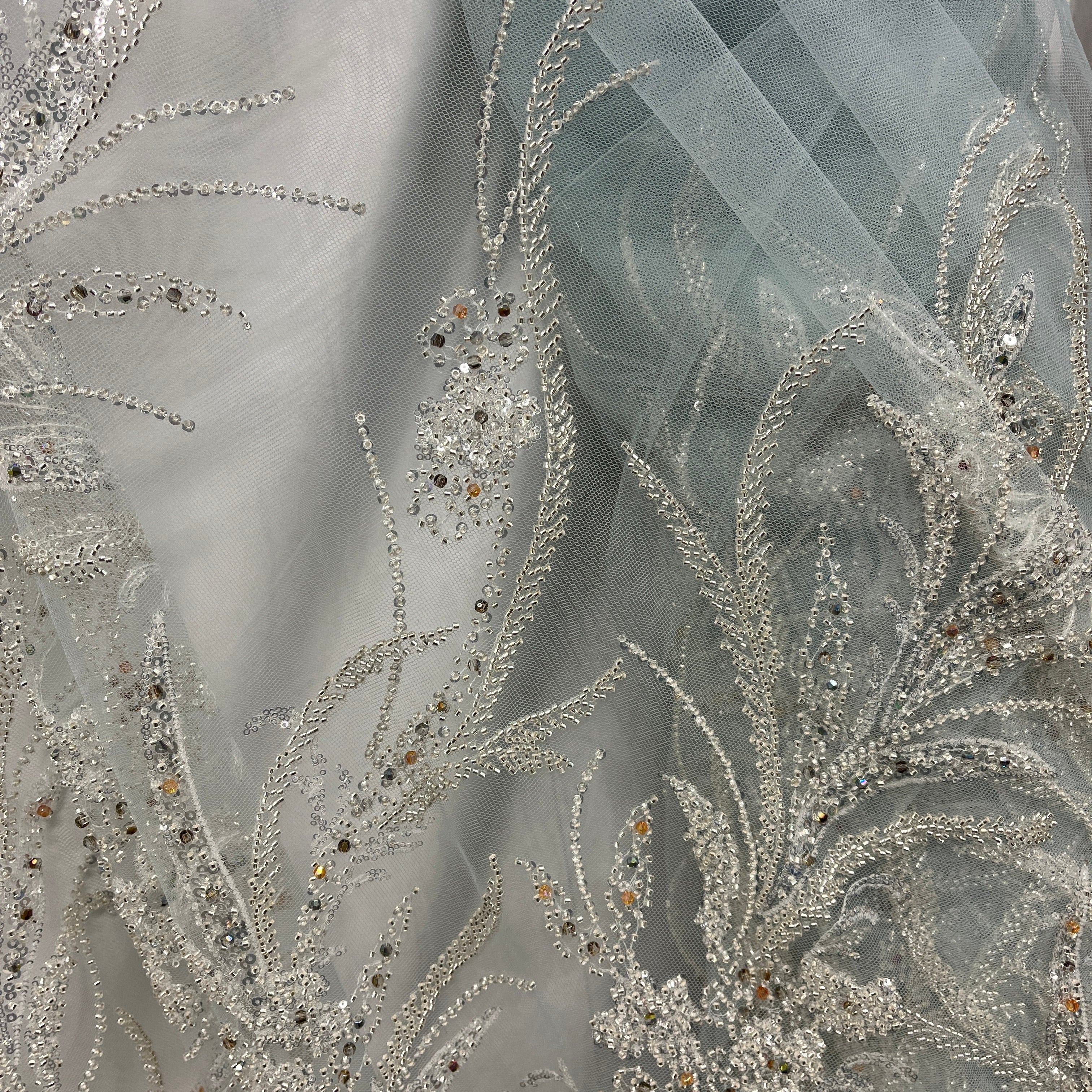Beaded Lace Fabric Embroidered on 100% Polyester Net Mesh | Lace USA - GD-266