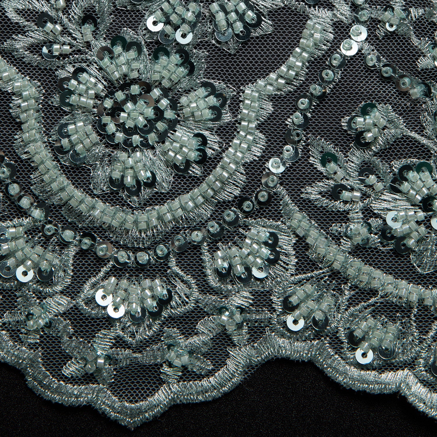 Embroidered Beaded & sequined lace 100% polyester width 50/52" Aqua Floral Sequined Fabric - Exquisite Fabric
