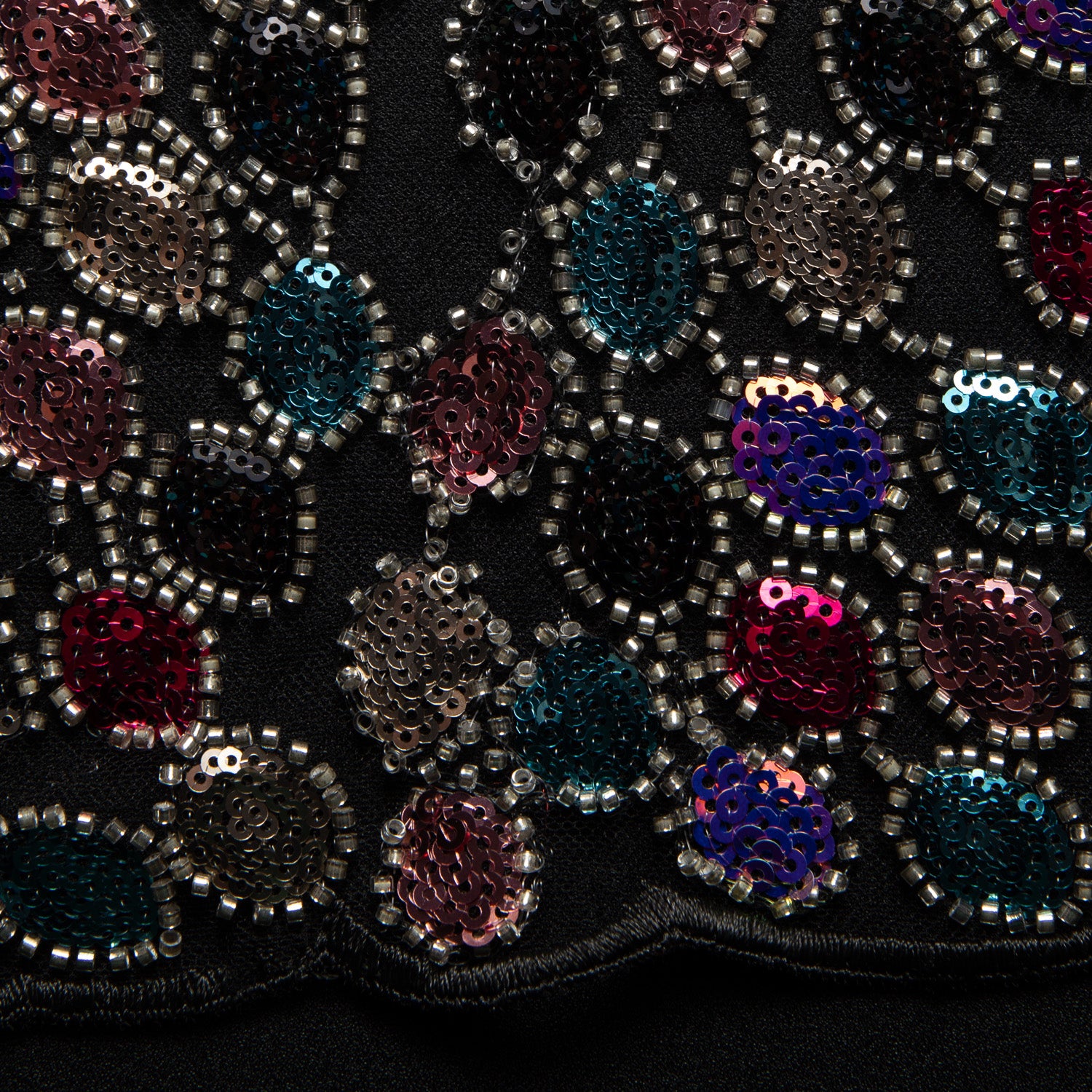 Embroidered Beaded & sequined lace 100% polyester width 50/52" Black Fabric with Colorful Sequins - Exquisite Fabric