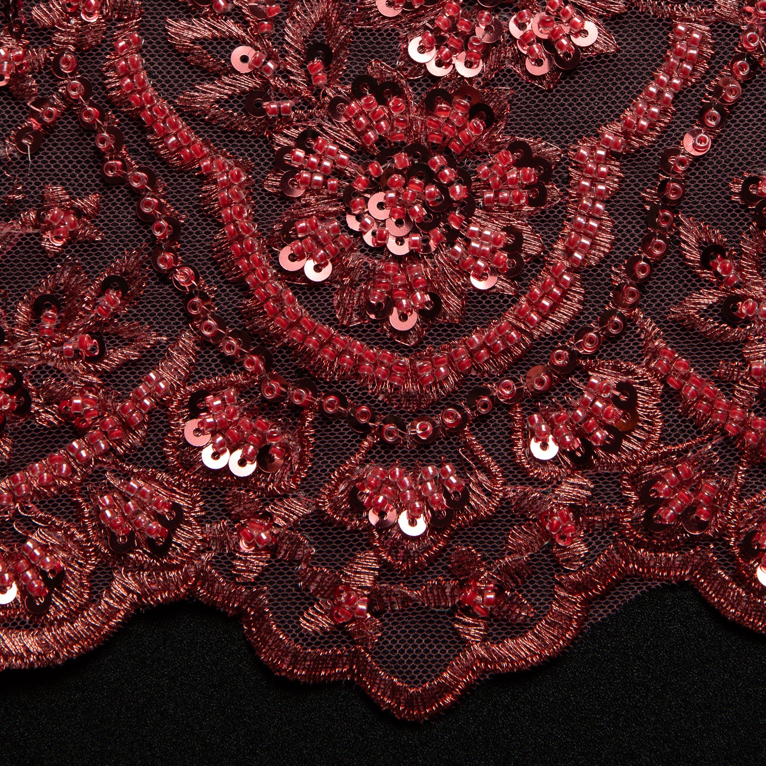 Embroidered Beaded & sequined lace 100% polyester width 50/52" Coral Floral Sequined Fabric - Exquisite Fabric
