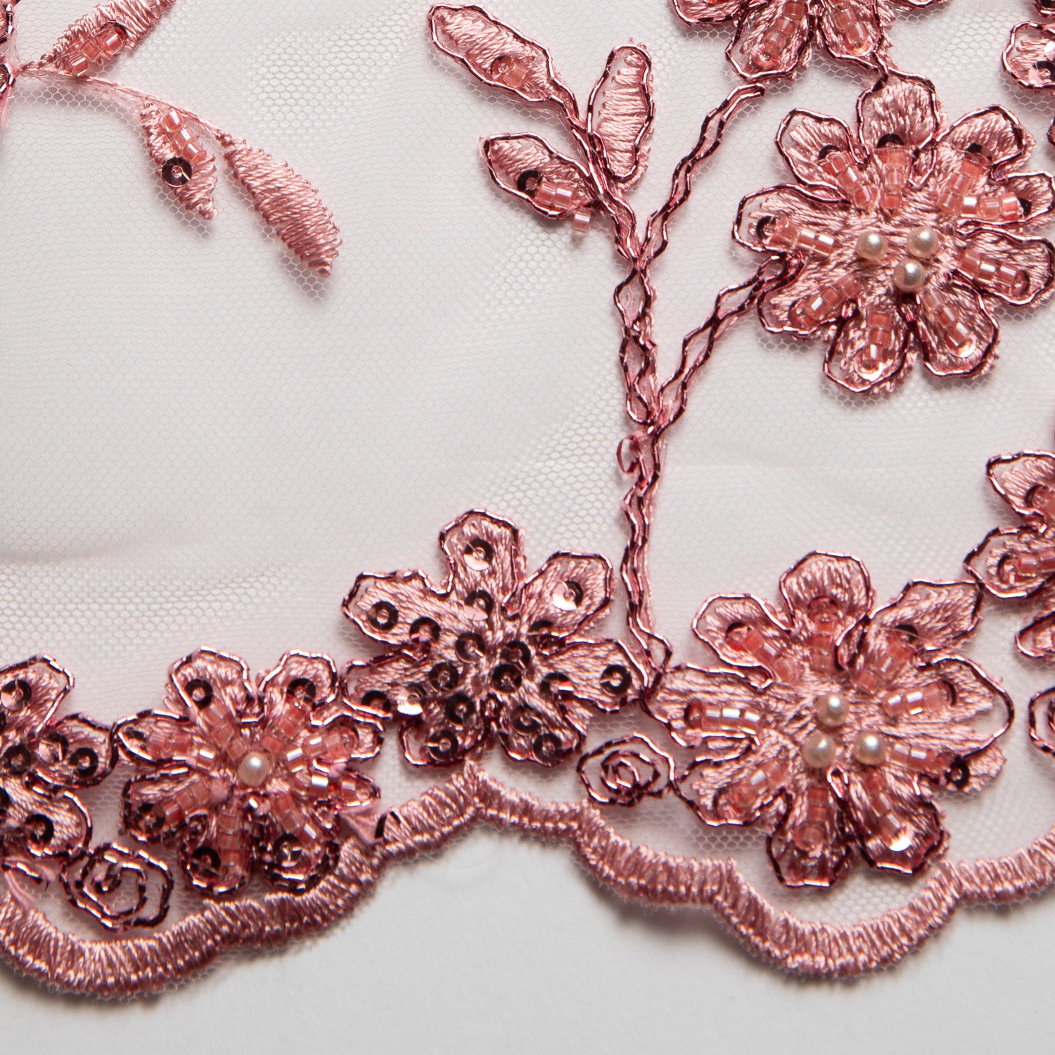 Embroidered Beaded & sequined lace 100% polyester width 50/52" Dusty Rose Floral Fabric - Exquisite Fabric