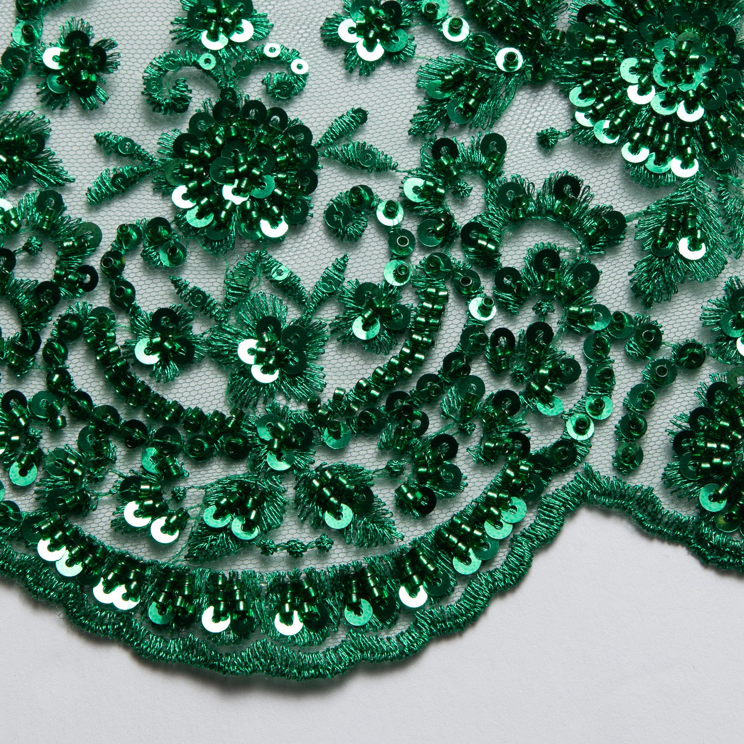 Embroidered Beaded & sequined lace 100% polyester width 50/52" Emerald Floral Sequined Fabric - Exquisite Fabric