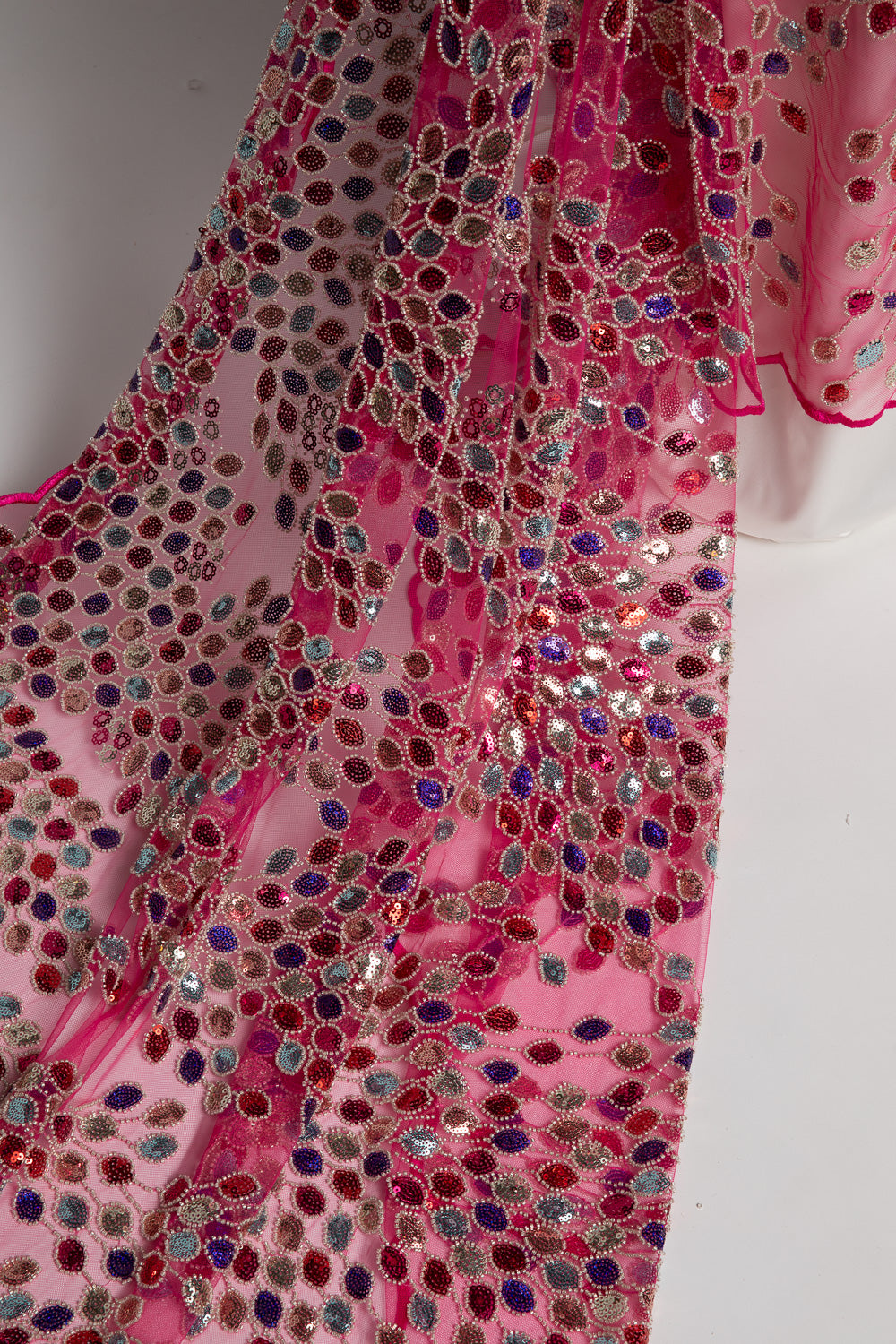 Embroidered Beaded & sequined lace 100% polyester width 50/52" Fuchsia Fabric with Colorful Sequins - Exquisite Fabric