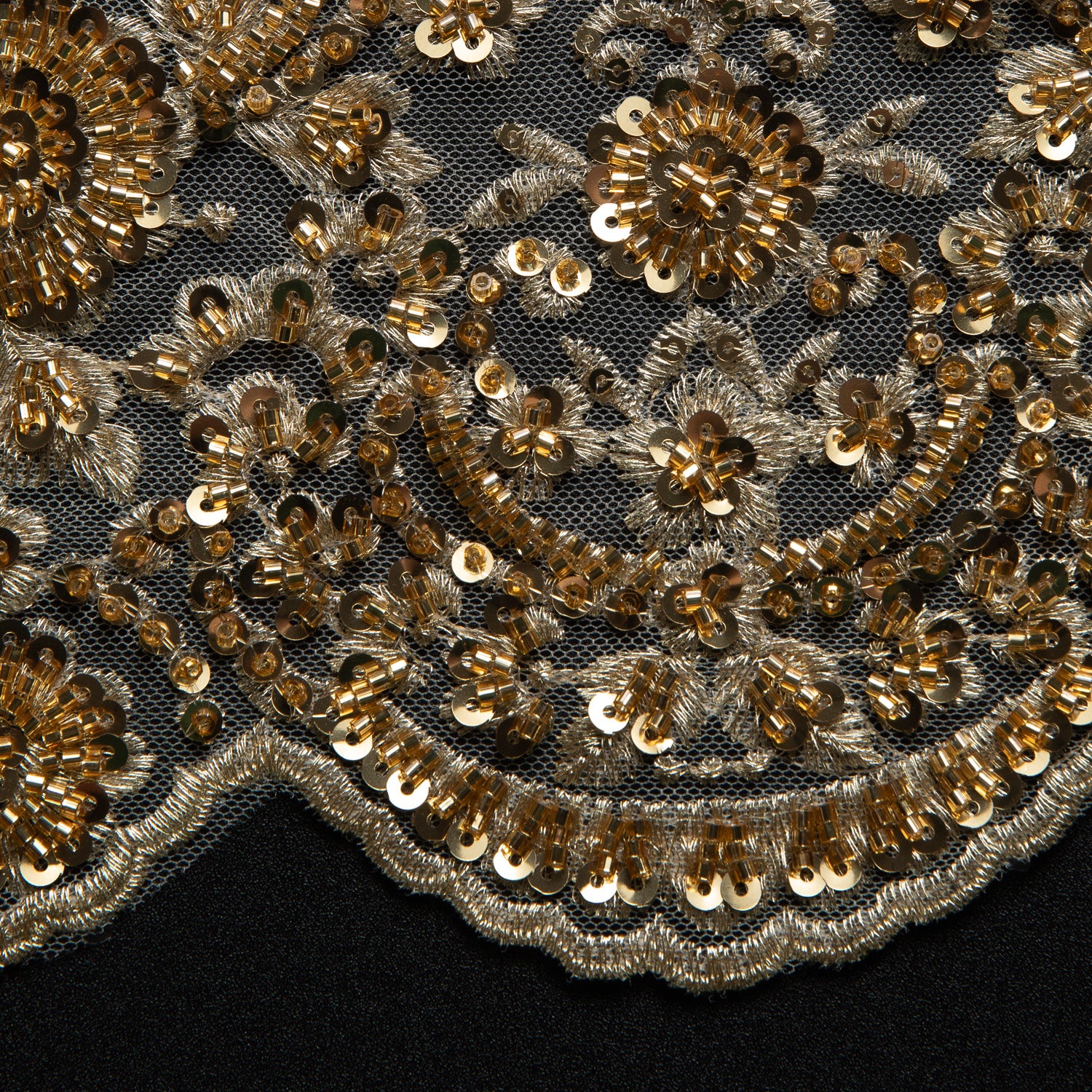 Embroidered Beaded & sequined lace 100% polyester width 50/52" Gold Floral Sequined Fabric - Exquisite Fabric