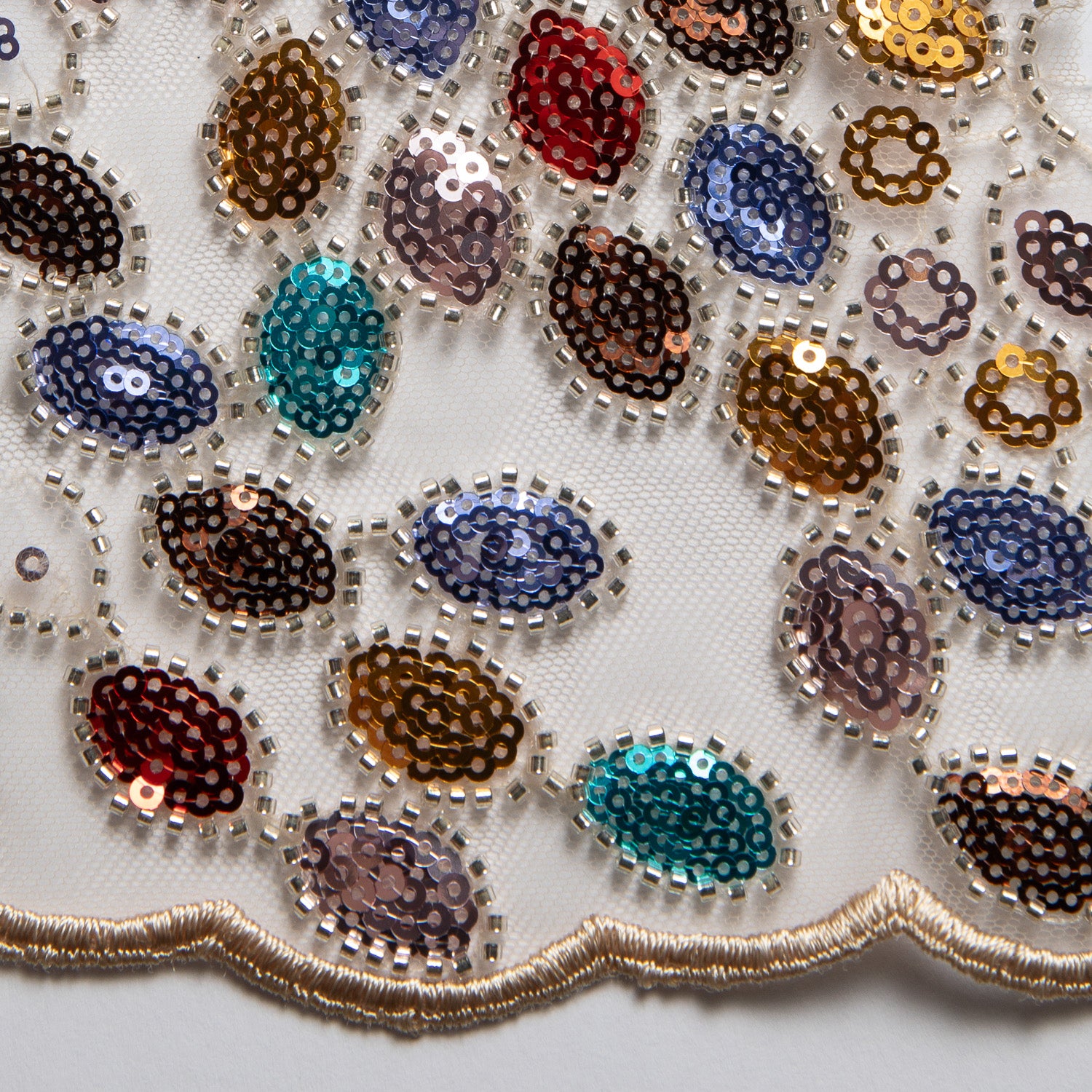Embroidered Beaded & sequined lace 100% polyester width 50/52" Gold Fabric with Colorful Sequins - Exquisite Fabric