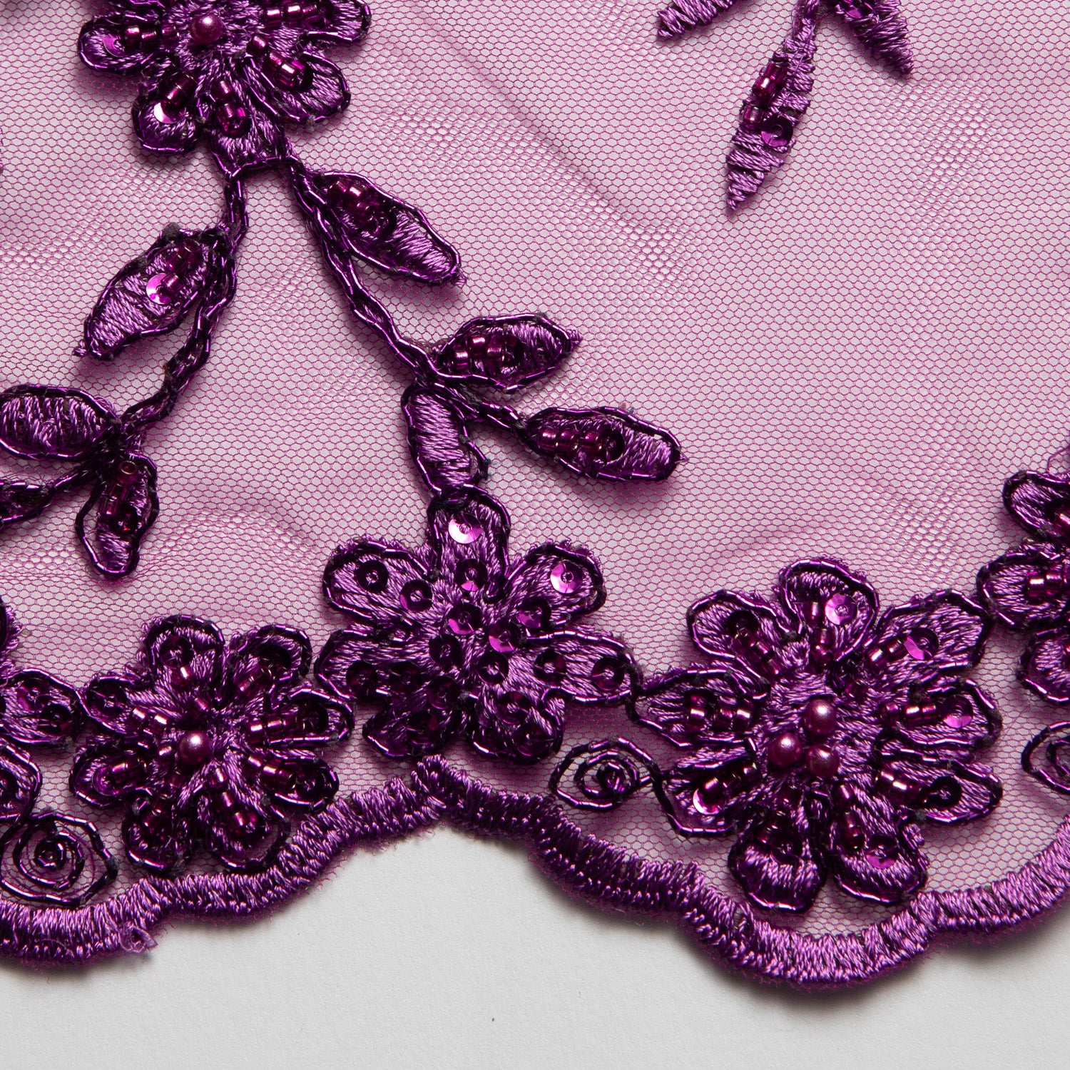 Embroidered Beaded & sequined lace 100% polyester width 50/52" Magenta 2 Floral Fabric - Exquisite Fabric