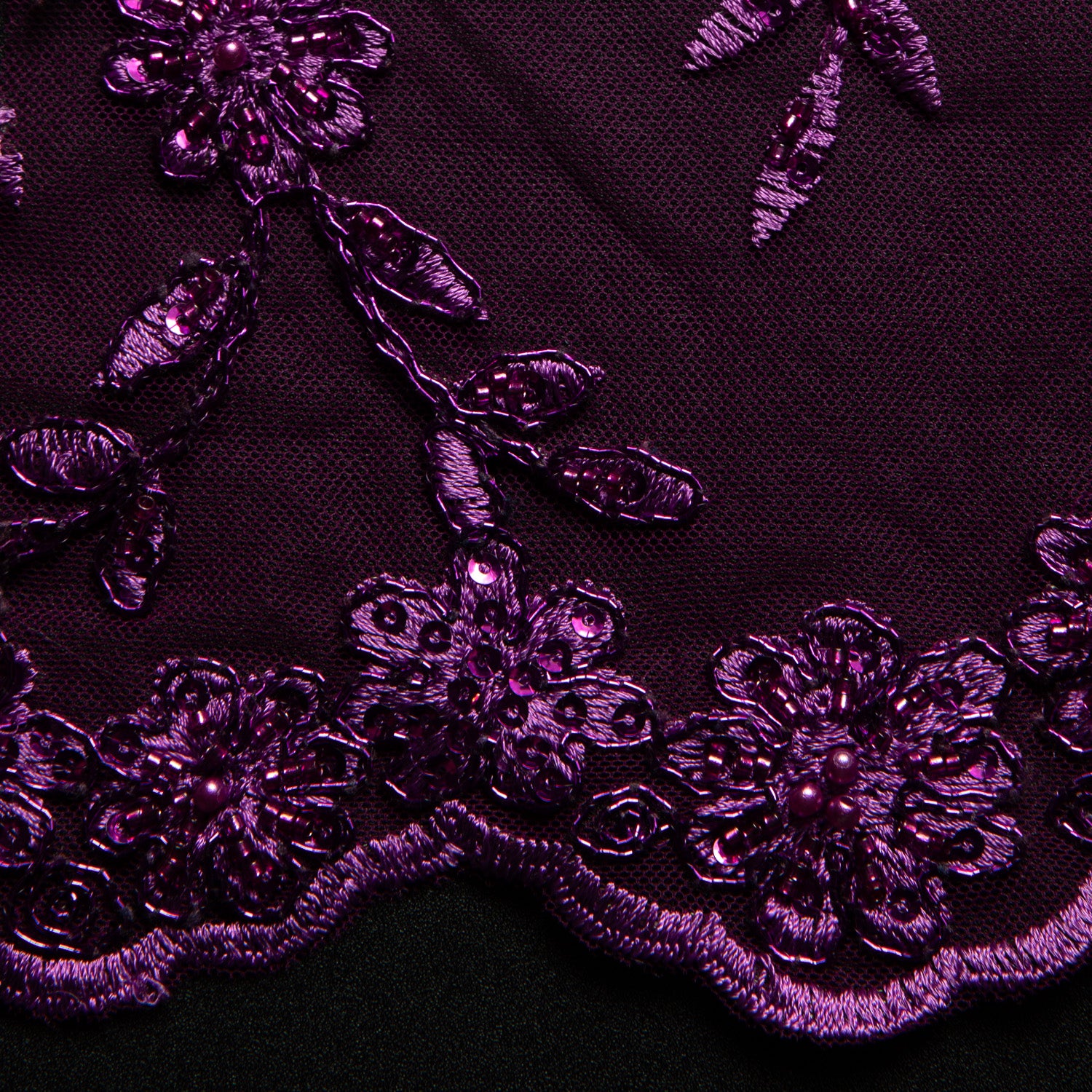 Embroidered Beaded & sequined lace 100% polyester width 50/52" Magenta Floral Fabric - Exquisite Fabric