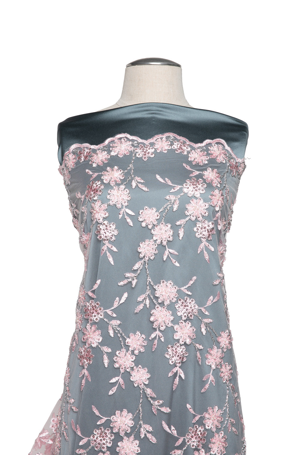 Embroidered Beaded & sequined lace 100% polyester width 50/52" Pink Floral Fabric - Exquisite Fabric