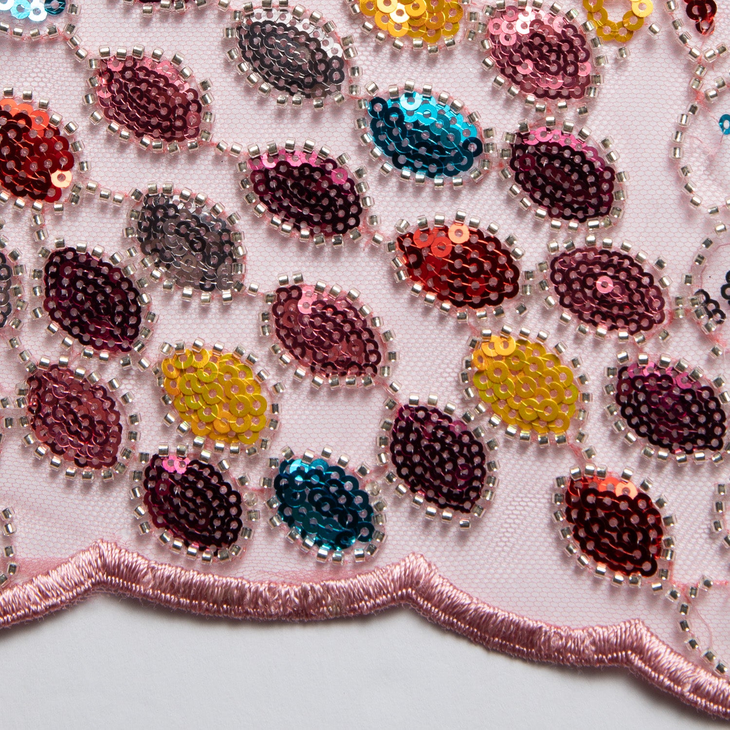 Embroidered Beaded & sequined lace 100% polyester width 50/52" Rose Fabric with Colorful Sequins - Exquisite Fabric