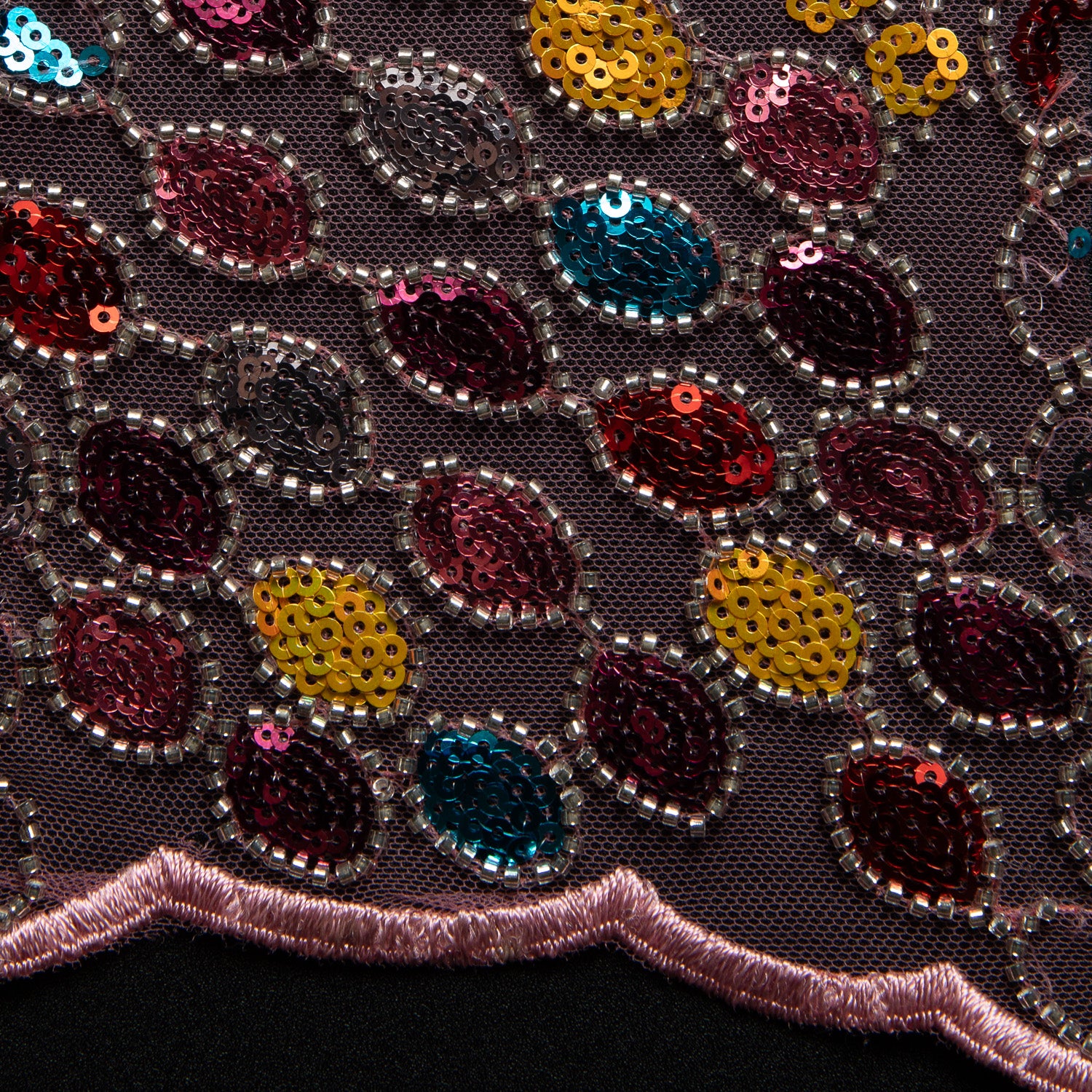 Embroidered Beaded & sequined lace 100% polyester width 50/52" Rose Fabric with Colorful Sequins - Exquisite Fabric