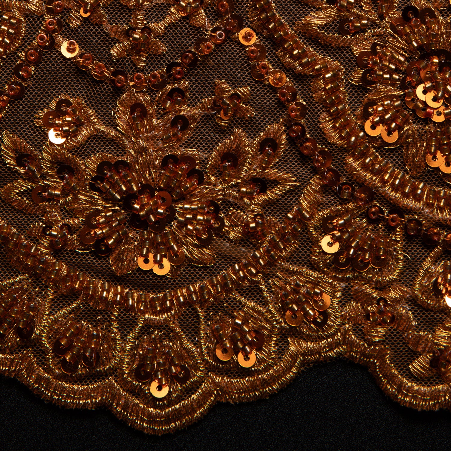 Embroidered Beaded & sequined lace 100% polyester width 50/52" Rust Floral Sequined Fabric - Exquisite Fabric