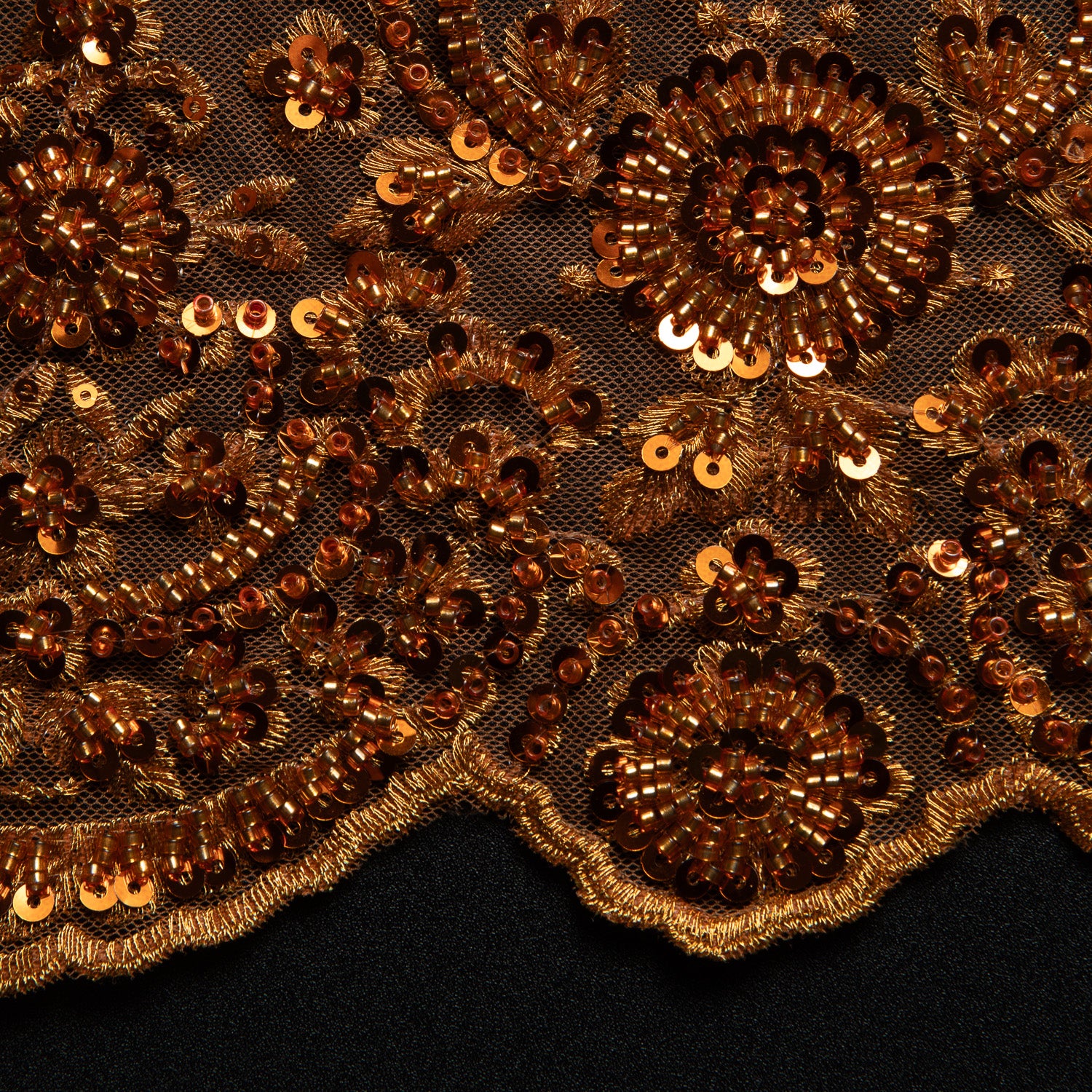 Embroidered Beaded & sequined lace 100% polyester width 50/52" Rust Floral Sequined Fabric - Exquisite Fabric