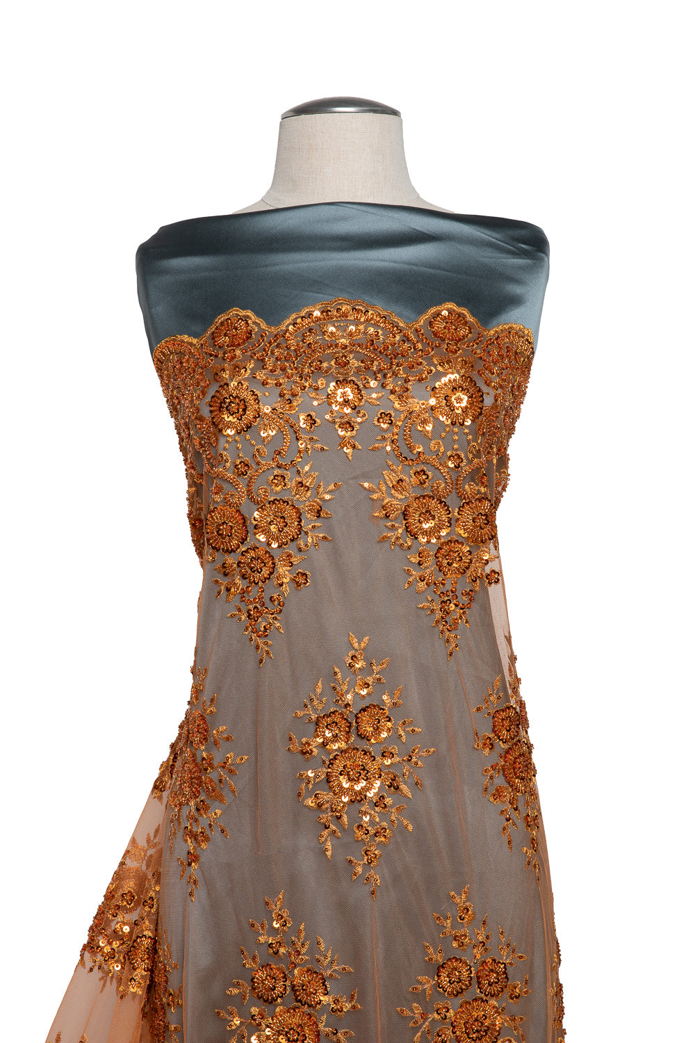 Embroidered Beaded & sequined lace 100% polyester width 50/52" Rust Floral Sequined Fabric - Exquisite Fabric
