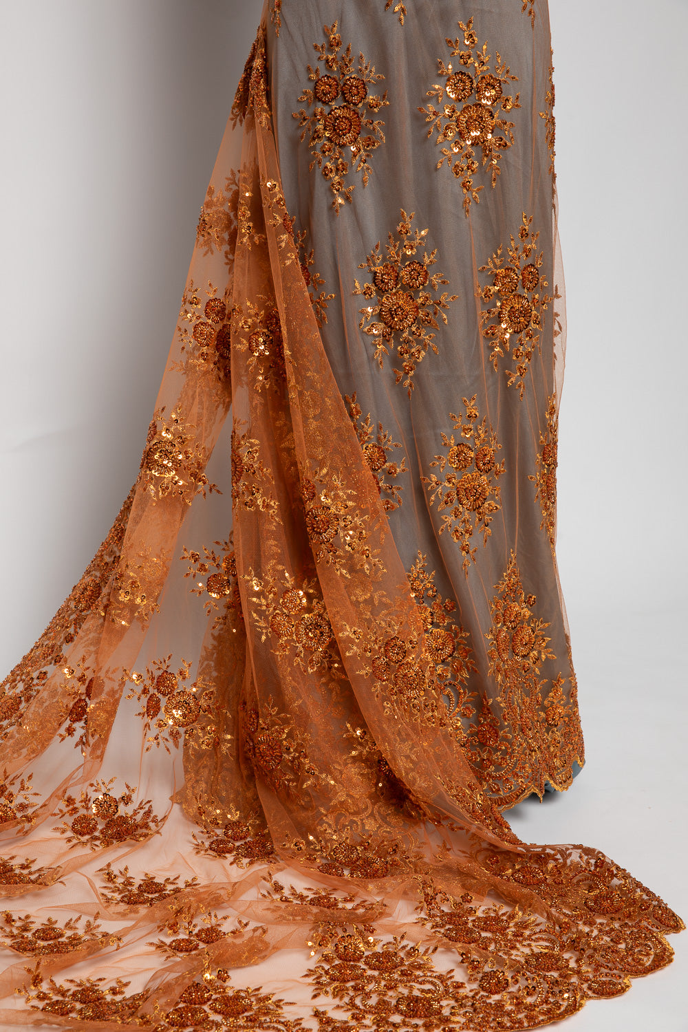 Embroidered Beaded & sequined lace 100% polyester width 50/52" Rust Floral Sequined Fabric - Exquisite Fabric