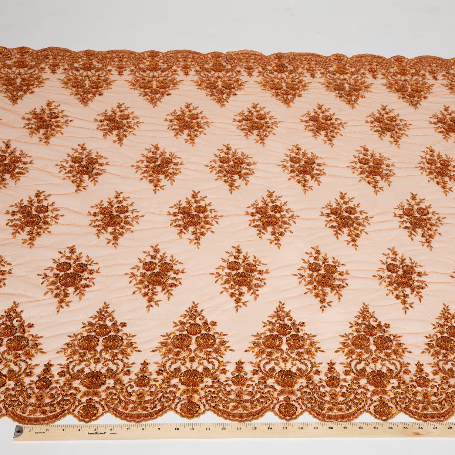 Embroidered Beaded & sequined lace 100% polyester width 50/52" Rust Floral Sequined Fabric - Exquisite Fabric