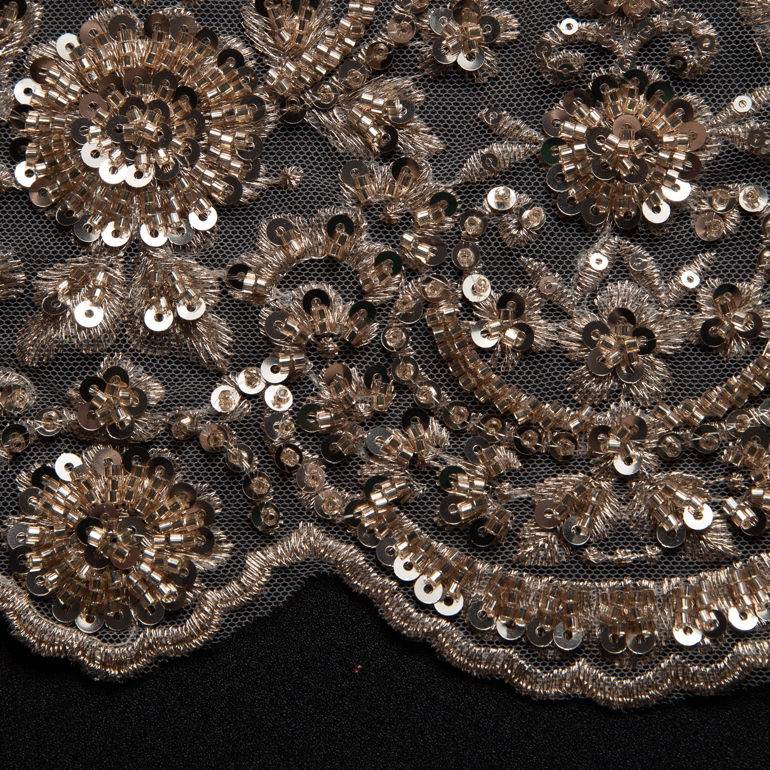 Embroidered Beaded & sequined lace 100% polyester width 50/52" Taupe Floral Sequined Fabric - Exquisite Fabric