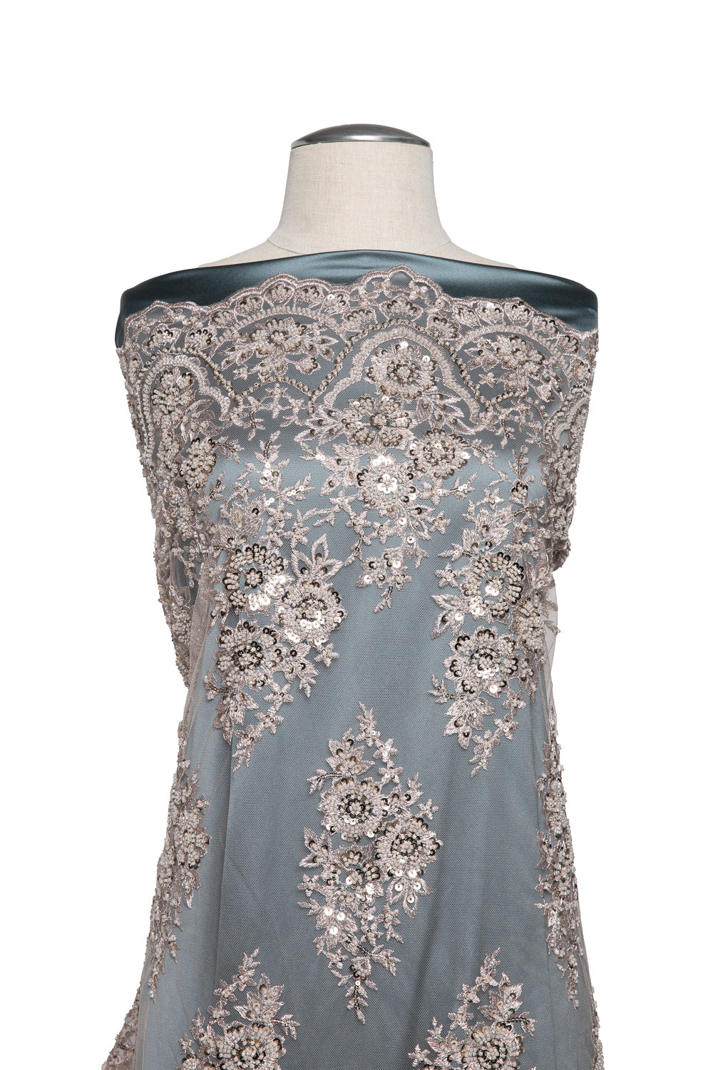 Embroidered Beaded & sequined lace 100% polyester width 50/52" Taupe Floral Sequined Fabric - Exquisite Fabric