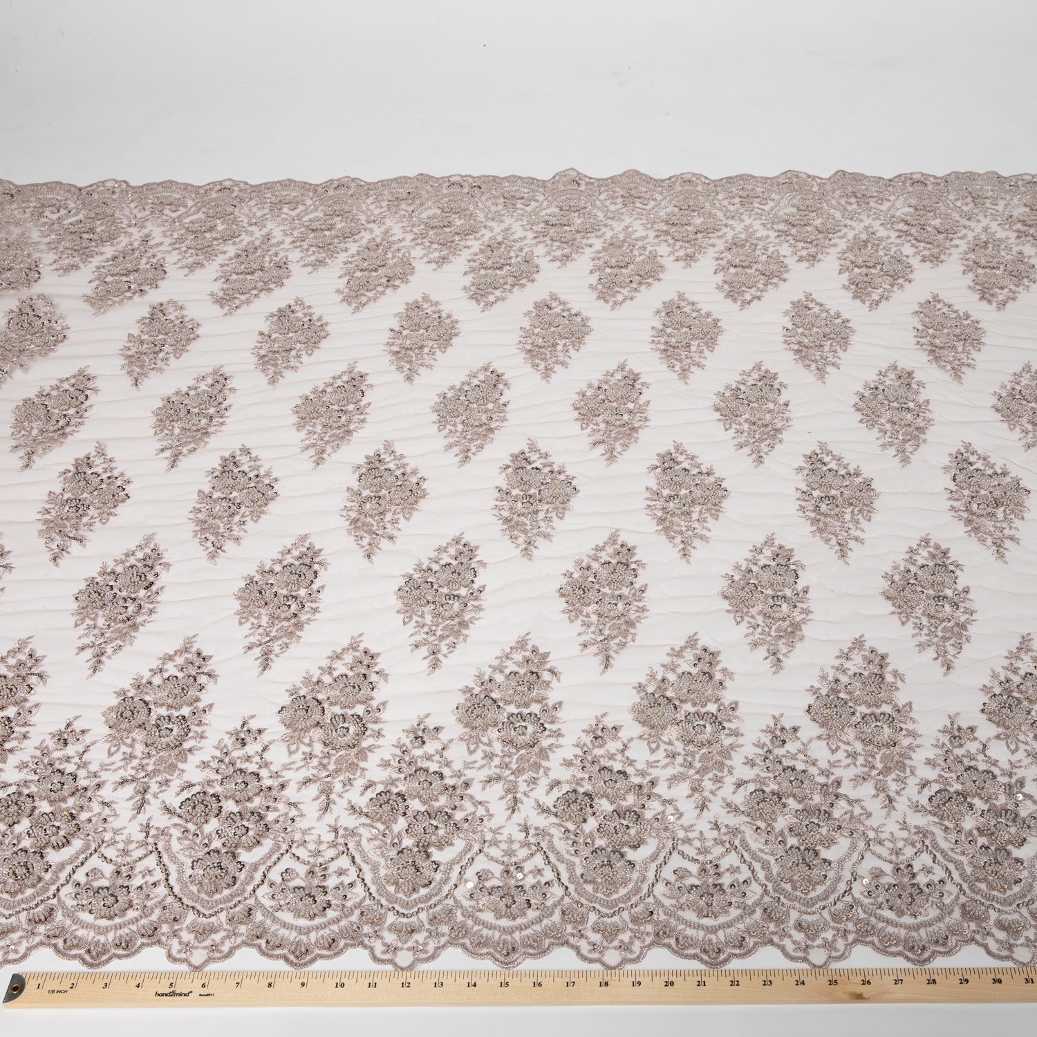 Embroidered Beaded & sequined lace 100% polyester width 50/52" Taupe Floral Sequined Fabric - Exquisite Fabric