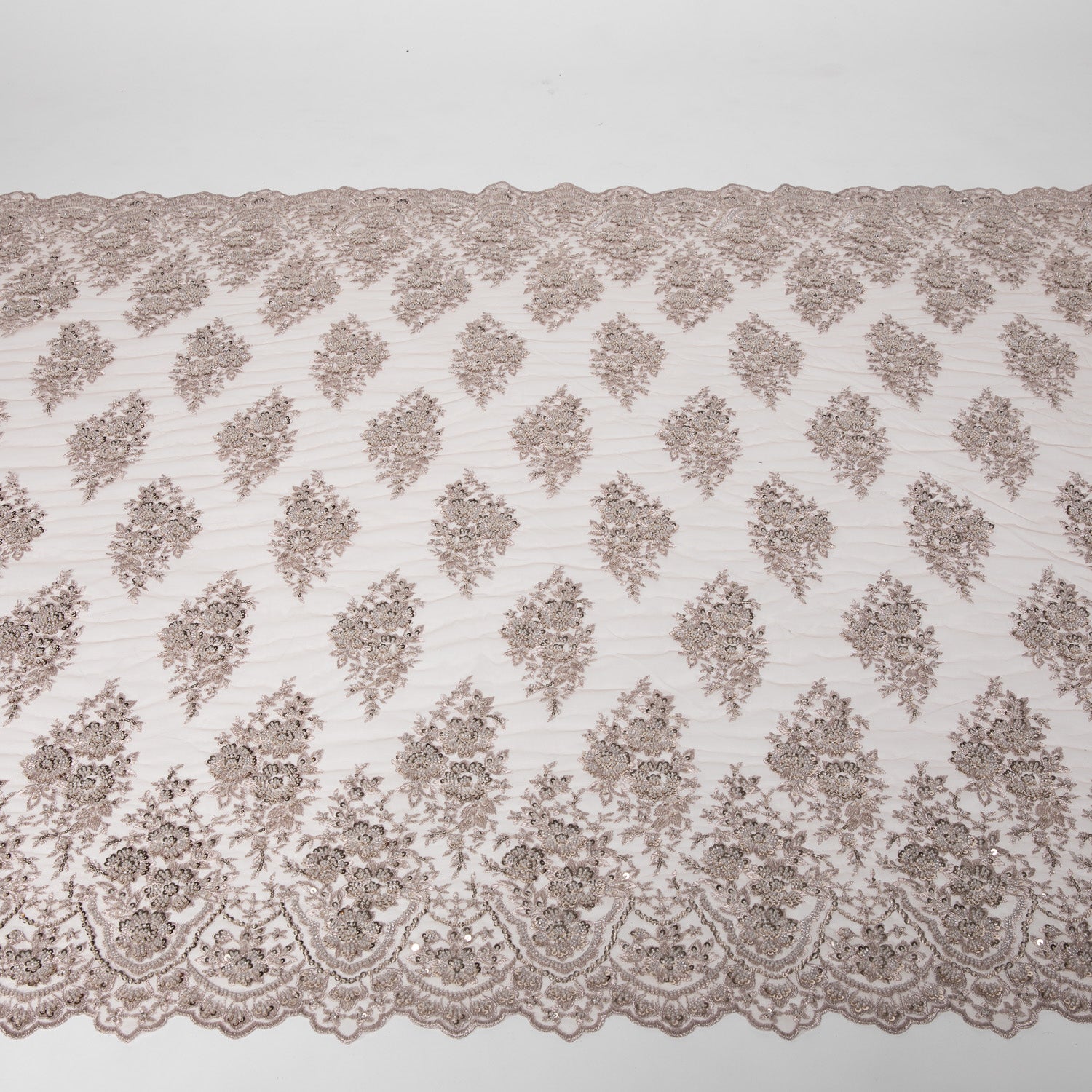 Embroidered Beaded & sequined lace 100% polyester width 50/52" Taupe Floral Sequined Fabric - Exquisite Fabric