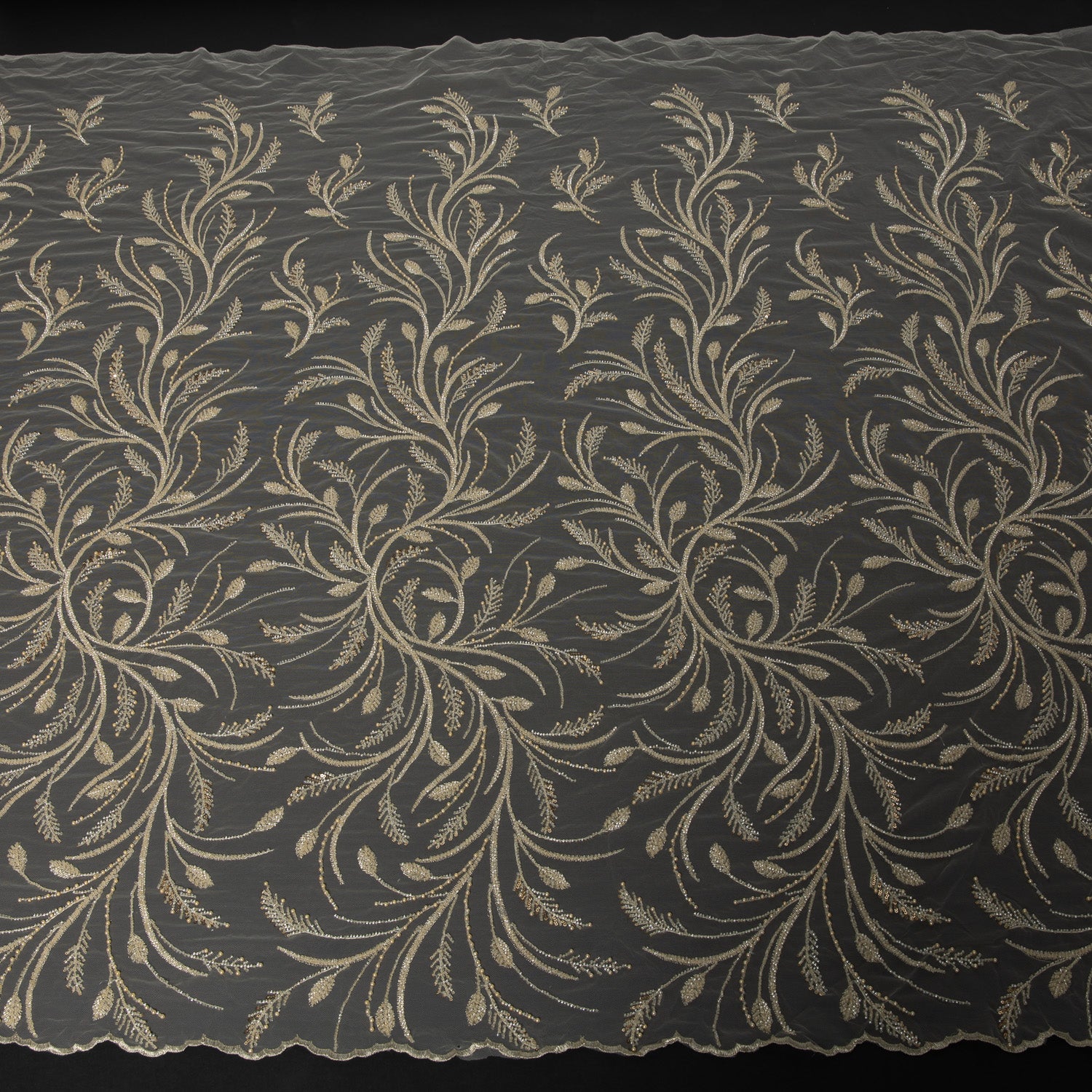 Embroidered Beaded & sequined lace 100% polyester width Light Yellow Fabric 50/52" - Exquisite Fabric