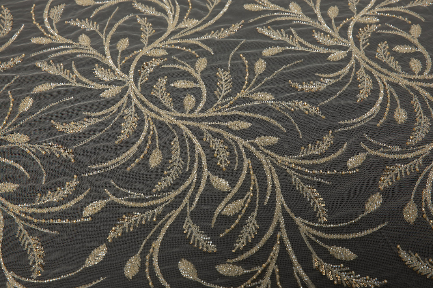 Embroidered Beaded & sequined lace 100% polyester width Light Yellow Fabric 50/52" - Exquisite Fabric