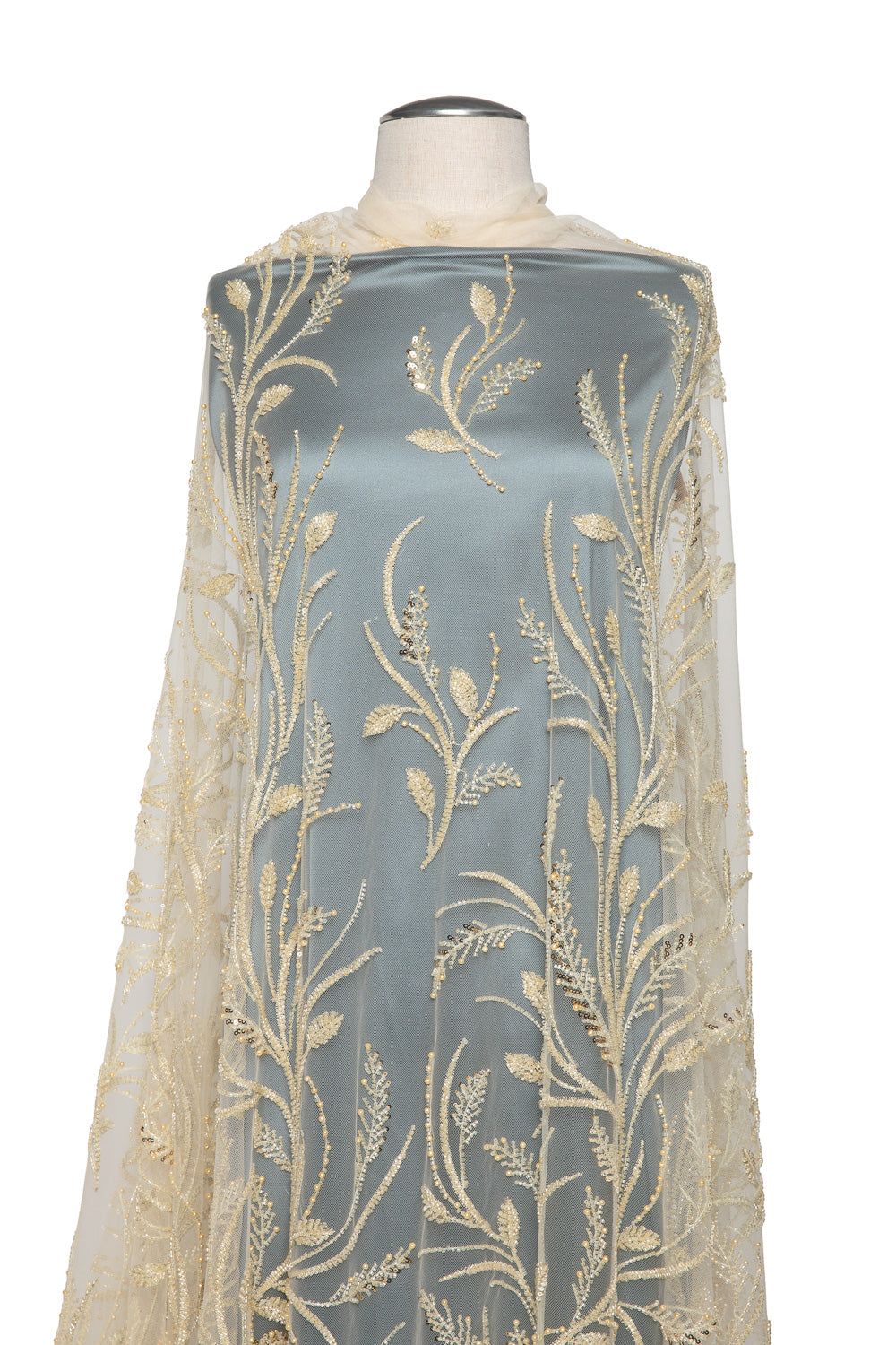 Embroidered Beaded & sequined lace 100% polyester width Light Yellow Fabric 50/52" - Exquisite Fabric