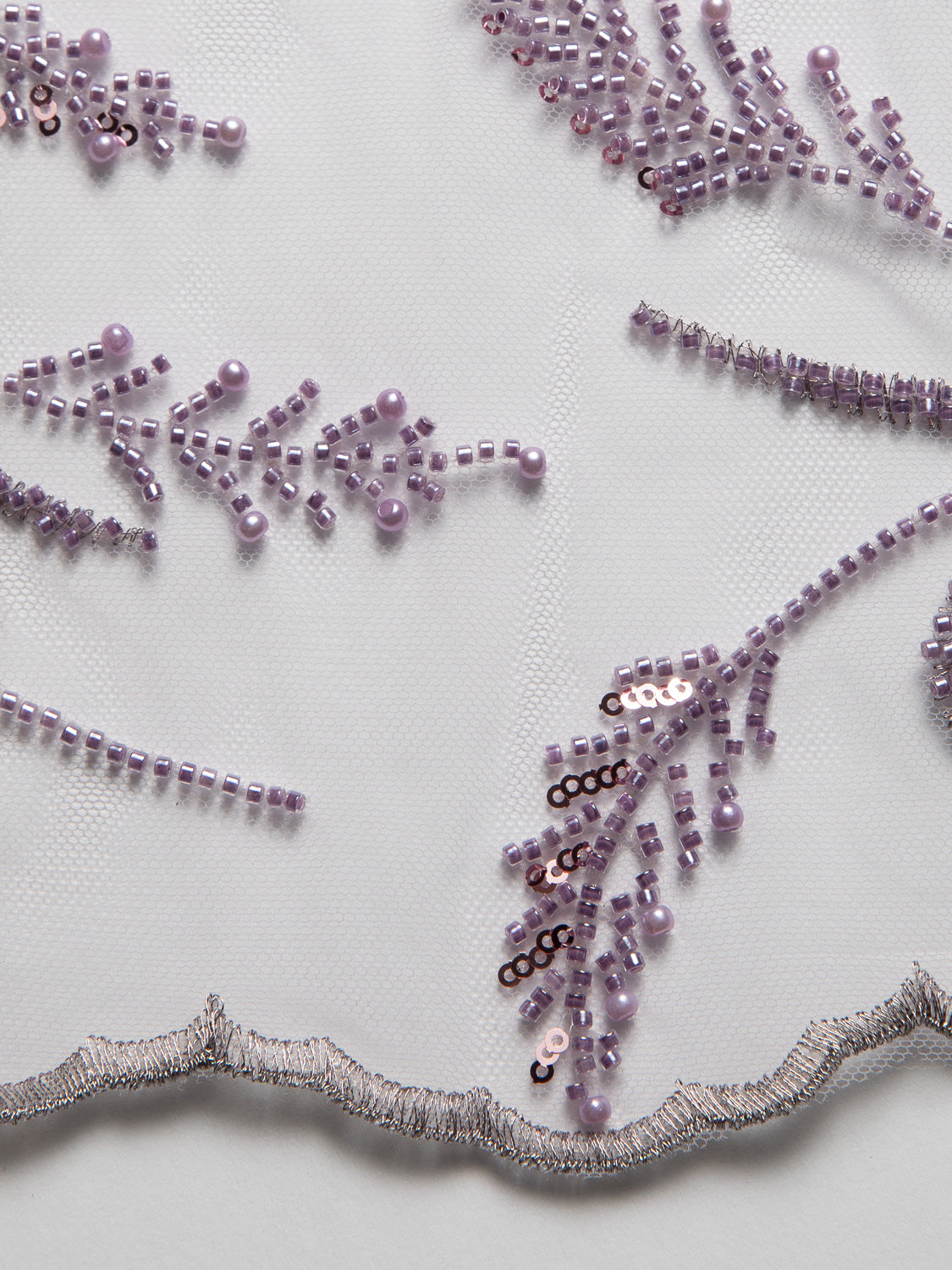 Embroidered Beaded & sequined lace 100% polyester width Lilac Fabric 50/52" - Exquisite Fabric