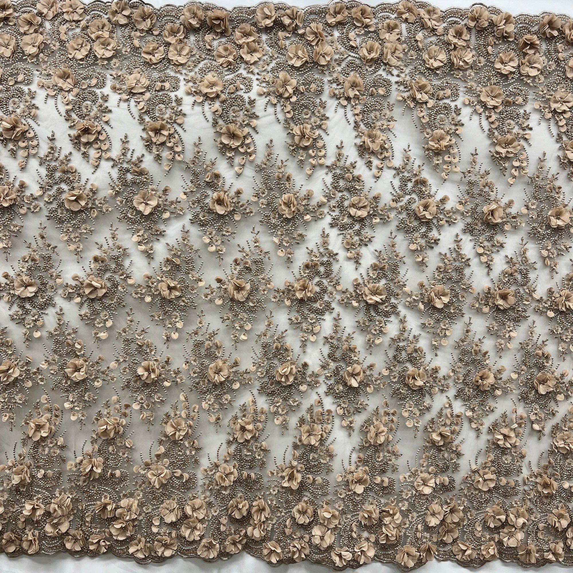 Beaded 3D Floral Lace Fabric Embroidered on 100% Polyester Net Mesh 
| Lace USA - GD-362