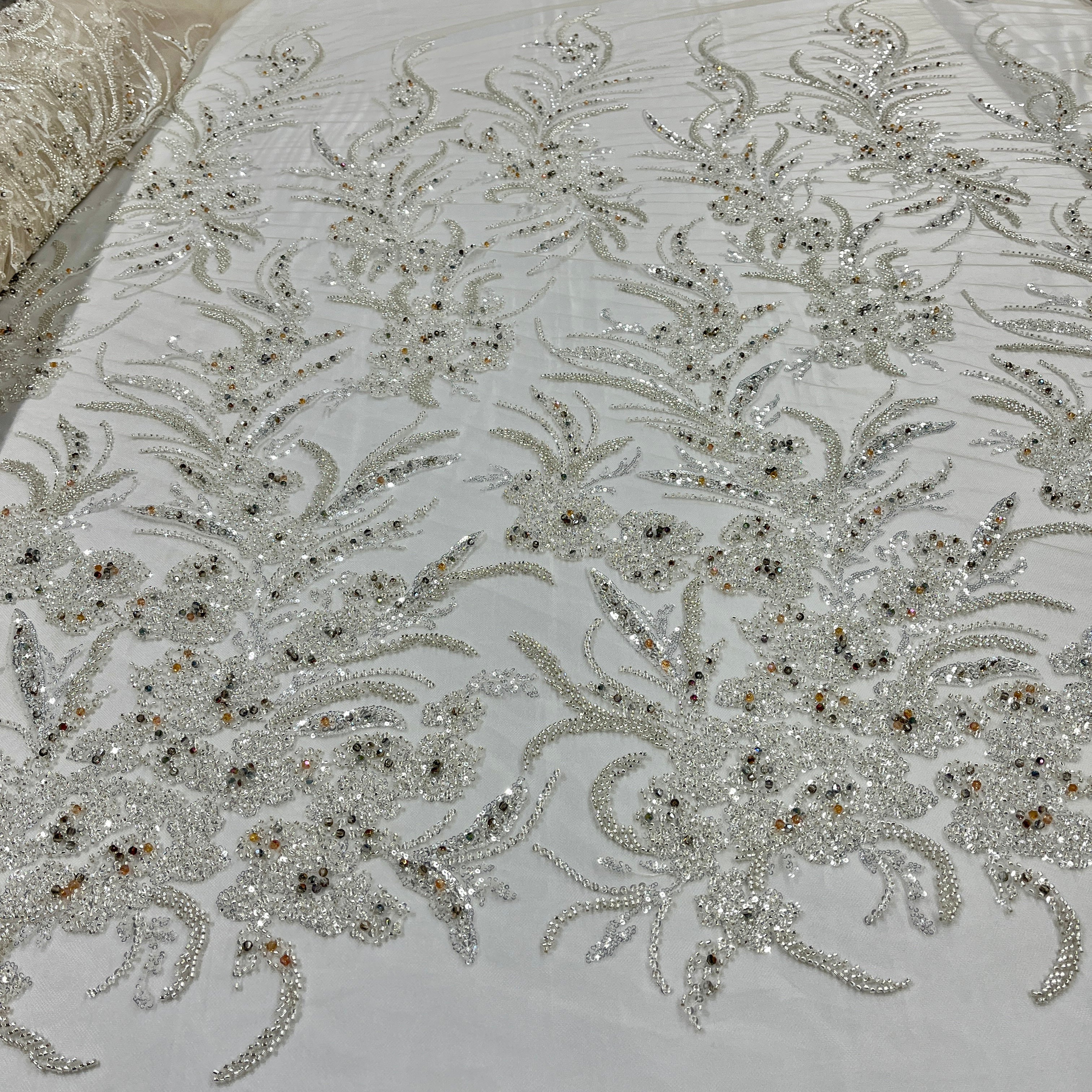 Beaded Lace Fabric Embroidered on 100% Polyester Net Mesh | Lace USA - GD-266