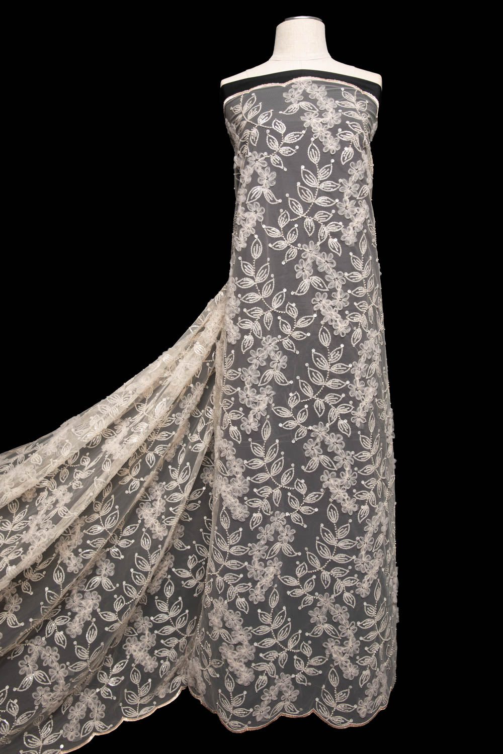 Tulle Lace Fabric Embroidered with Tape Work and Floral Pattern 52" Wide | Exquisite Fabric