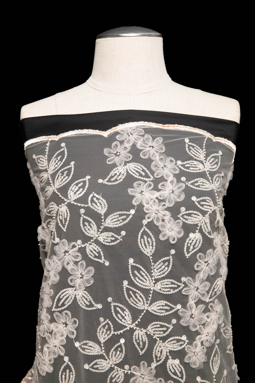 Tulle Lace Fabric Embroidered with Tape Work and Floral Pattern 52" Wide | Exquisite Fabric